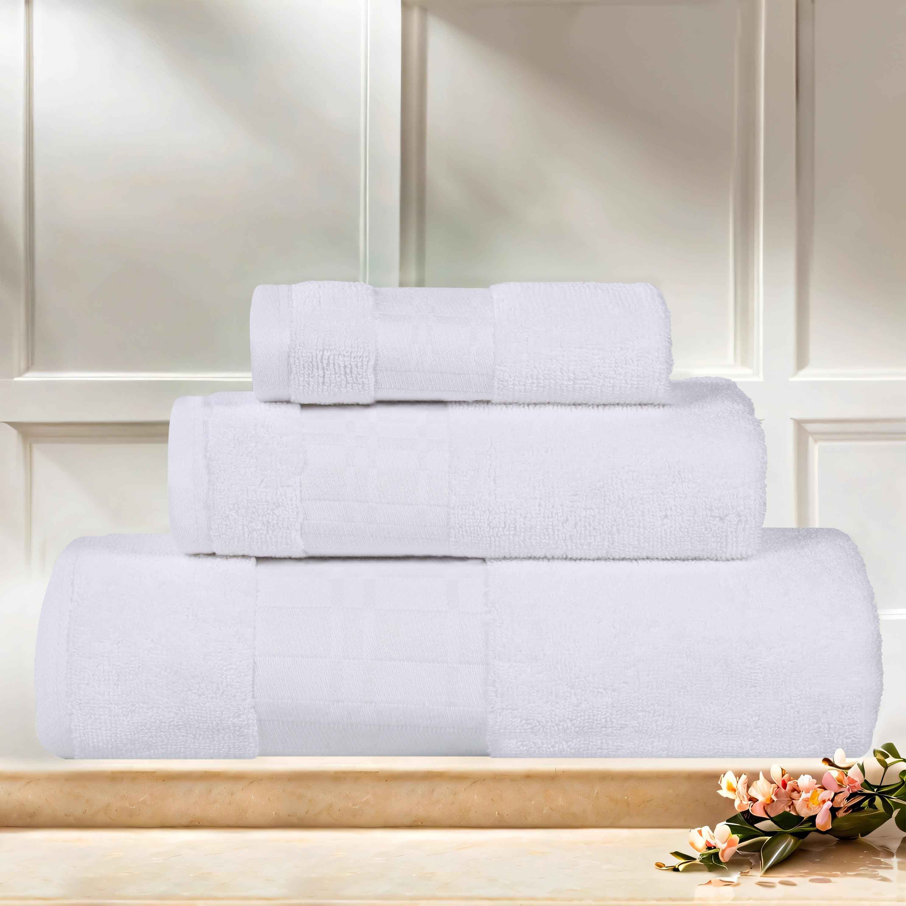 Larissa Cotton Geometric Embroidered 3-Piece Bath Towel Set - Soft & Absorbent for Bathroom, Spa, and Beach Use