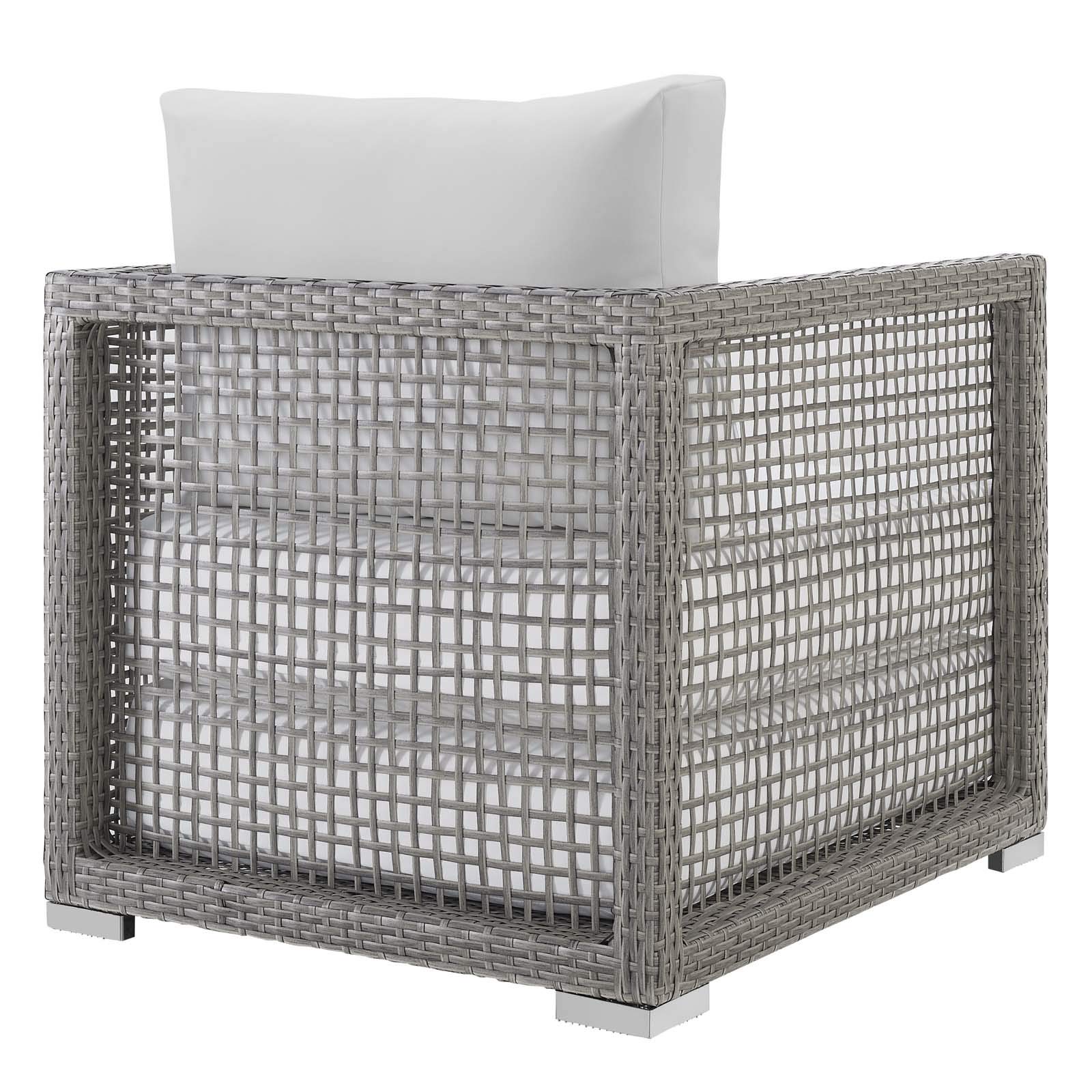 Modway Aura Outdoor Patio Set - Gray White Wicker Rattan Side Table & 2 Armchairs for Garden, Poolside & Backyard Relaxation