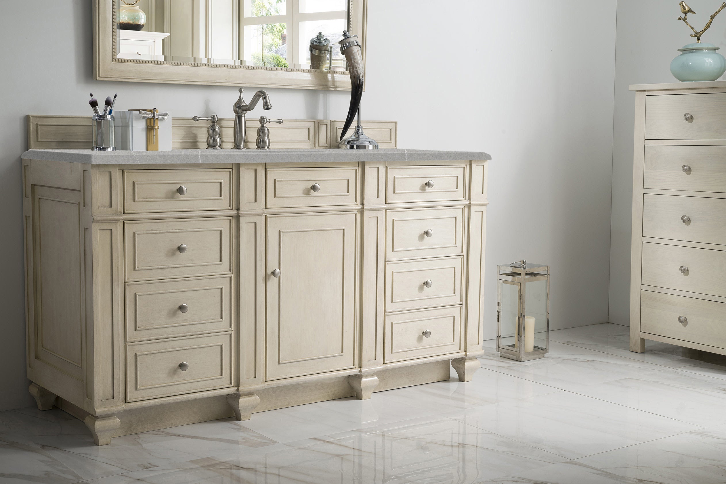 Bristol 60 Inch Single Bathroom Vanity Set with 3CM Eternal Serena Quartz Countertop in Vintage Vanilla - Perfect for Modern Farmhouse, Coastal, or Traditional Bathroom Designs
