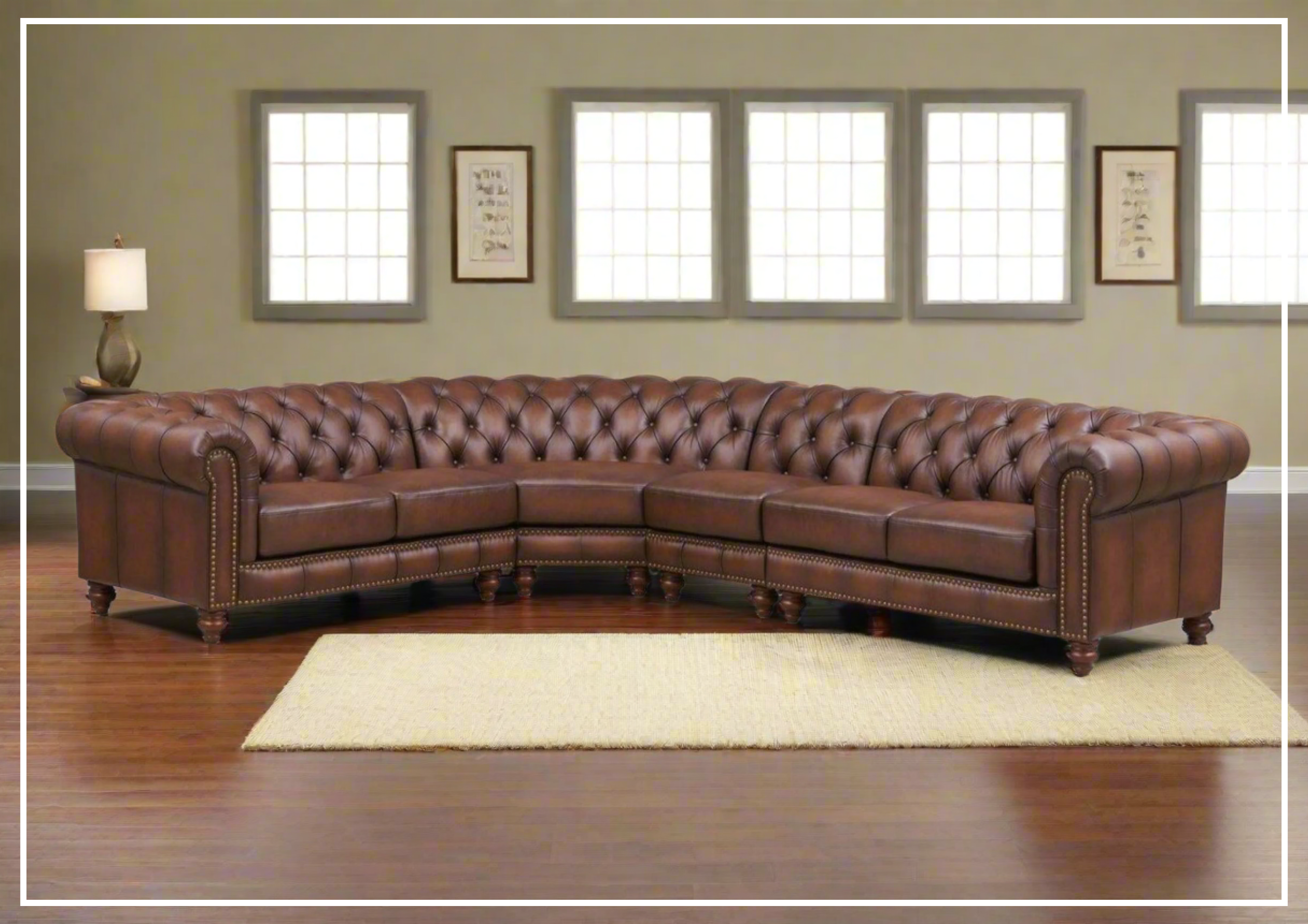 Premium Hydeline Alton Bay Leather Chesterfield L-Shaped Sectional Sofa with Nailhead Trim - Luxurious Living Room Furniture for Home Theater & Entertaining
