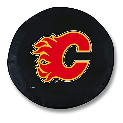 Holland Bar Stool Co. Calgary Flames Black Vinyl Fitted Spare Tire Cover - Durable Car Wheel Protector for Trucks, SUVs & Off-Road Vehicles