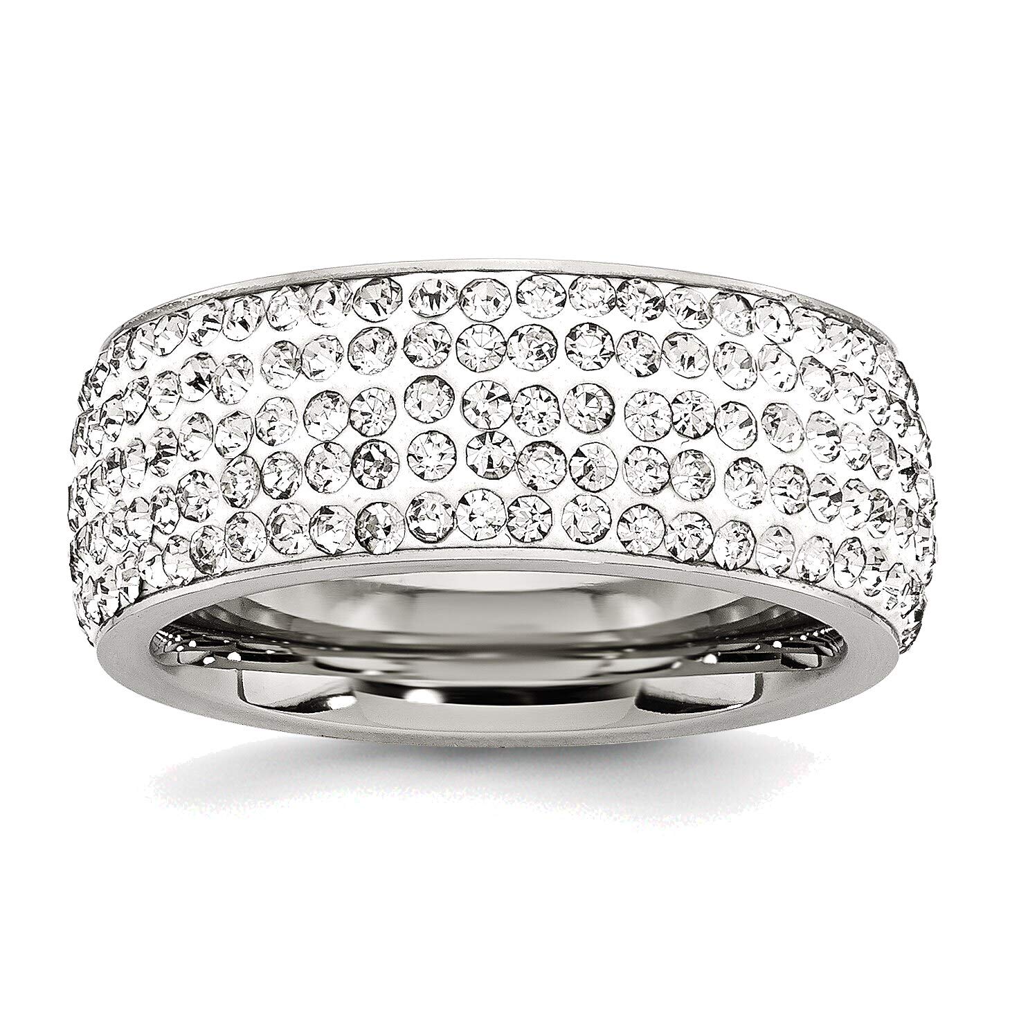 Bonyak 9mm Stainless Steel Crystal Eternity Ring for Women - Size 8 | Durable Wedding Band, Anniversary Gift, Fashion Jewelry for Everyday Wear