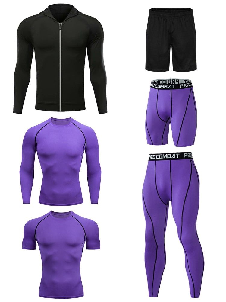 6-Piece Men's Compression Sportswear Set - Quick Dry Running & Gym Workout Clothes - Moisture-Wicking Training Suit with Joggers & Fitness Tights - Perfect for Running, Training, and Gym Sessions