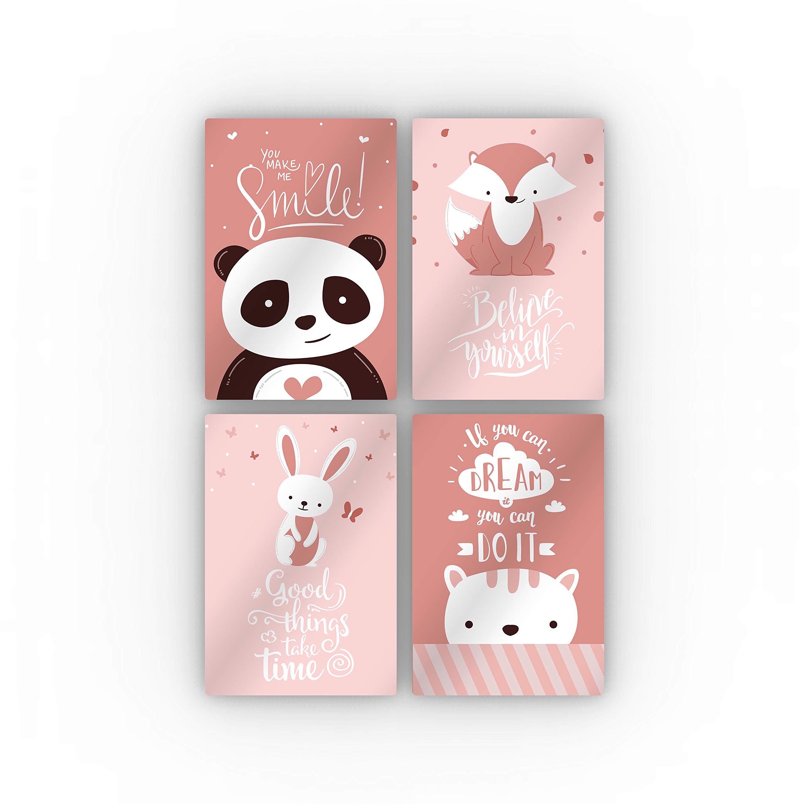 Cute Animals Motivational Wall Art - 4 Panel Metal Print Set for Nursery, Baby Girl & Boy Room Decor - Handmade in USA (24x16 Inches Each) - Perfect for Kids Bedroom, Playroom & Daycare Wall Decor