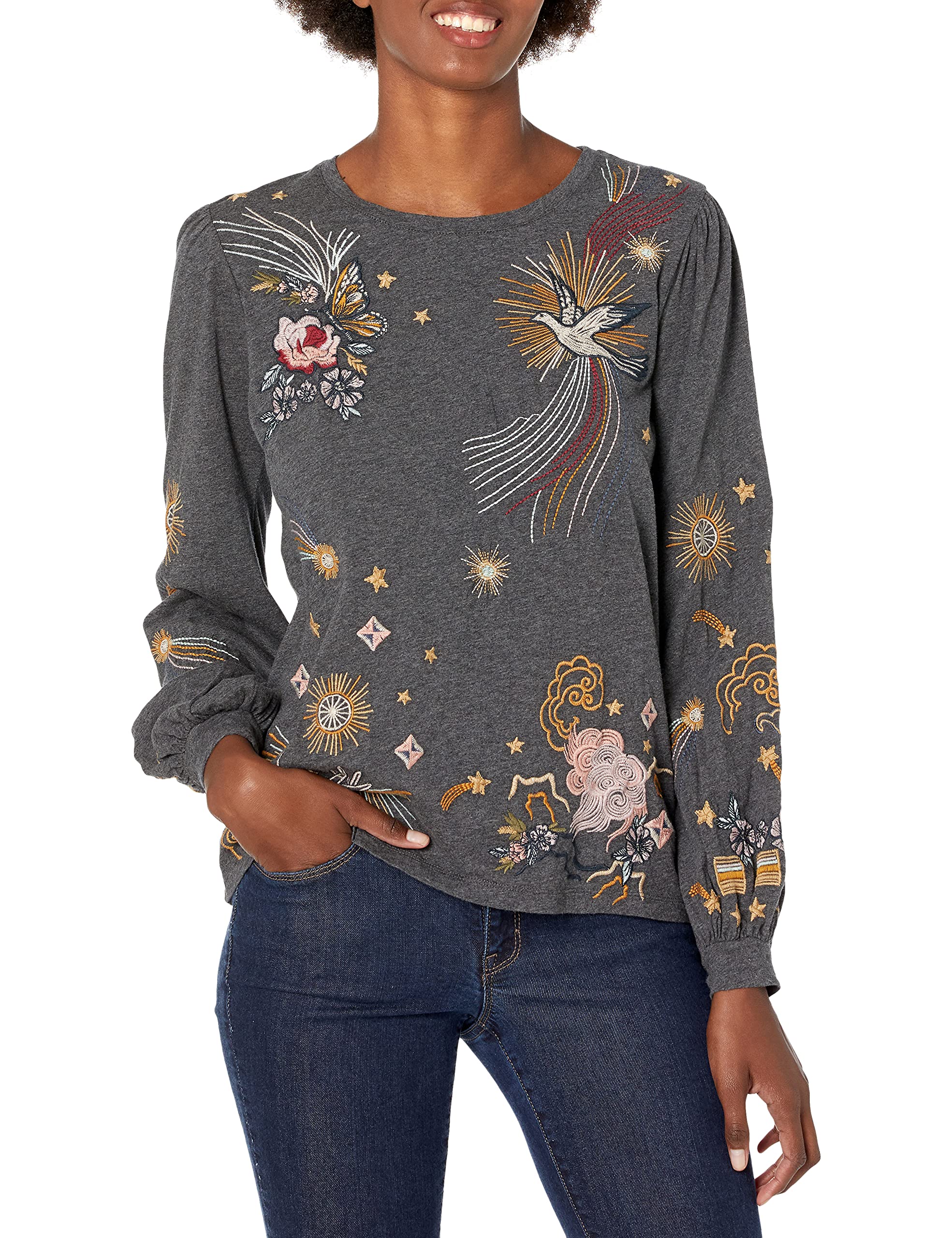 JWLA By Johnny Was Women's Long Sleeve Blouse - Elegant Boho Floral Print Top for Casual Wear, Office & Date Nights