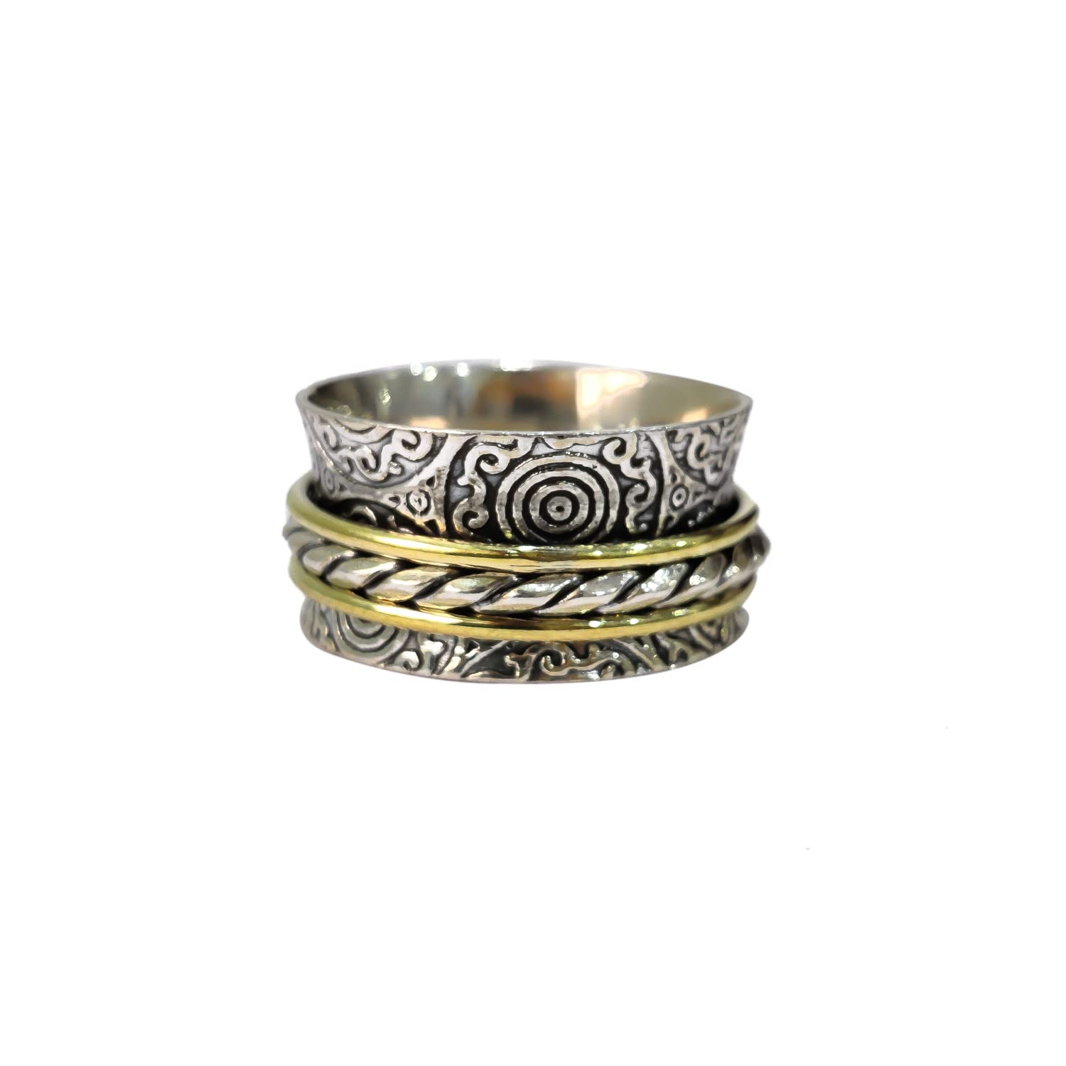 925 Sterling Silver Filigree Spinner Ring - Handmade Meditation & Fidget Ring for Anxiety Relief, Two-Tone Thumb Ring for Men & Women - Perfect Christmas Gift for Stress Relief, Focus & Relaxation (Oxidized Finish)