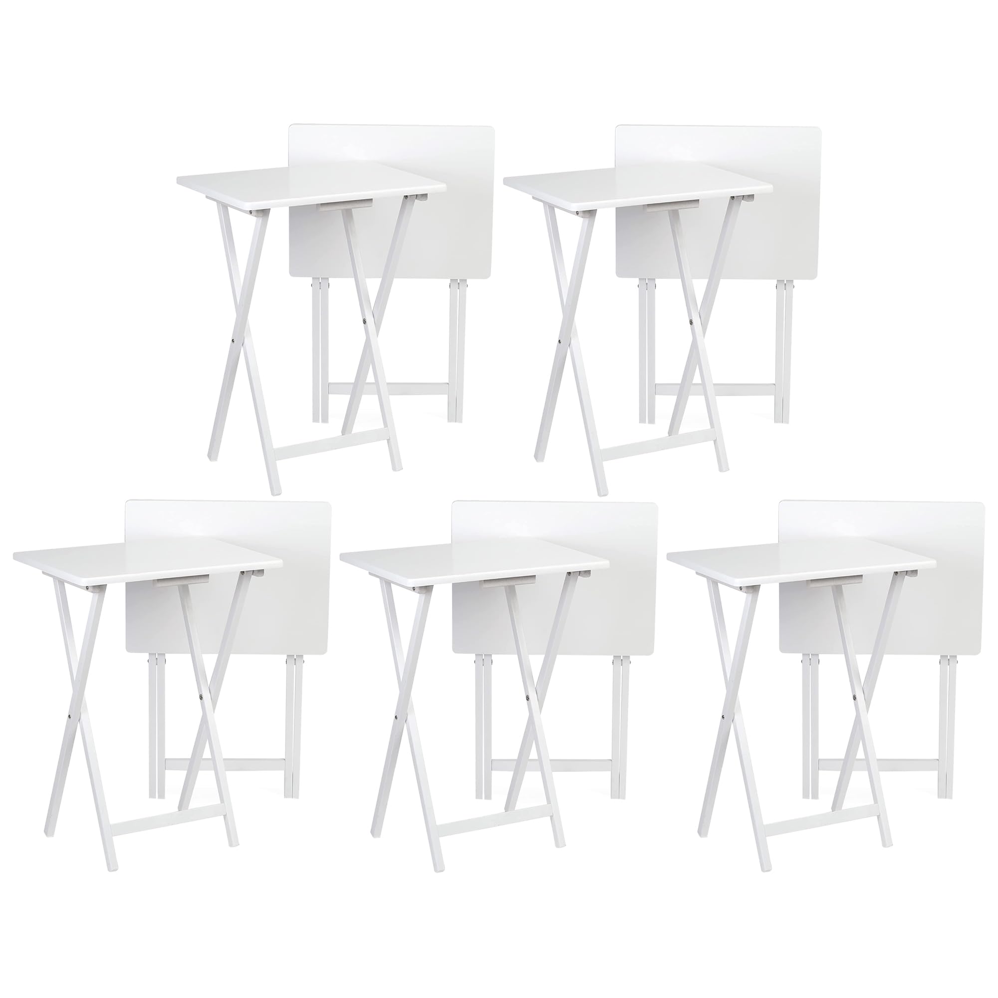 **Sturdy Portable Folding TV Tray Table - Solid Wood Snack Desk Serving Stand for Living Room, Bedroom & Office - White (10-Piece Set)**
