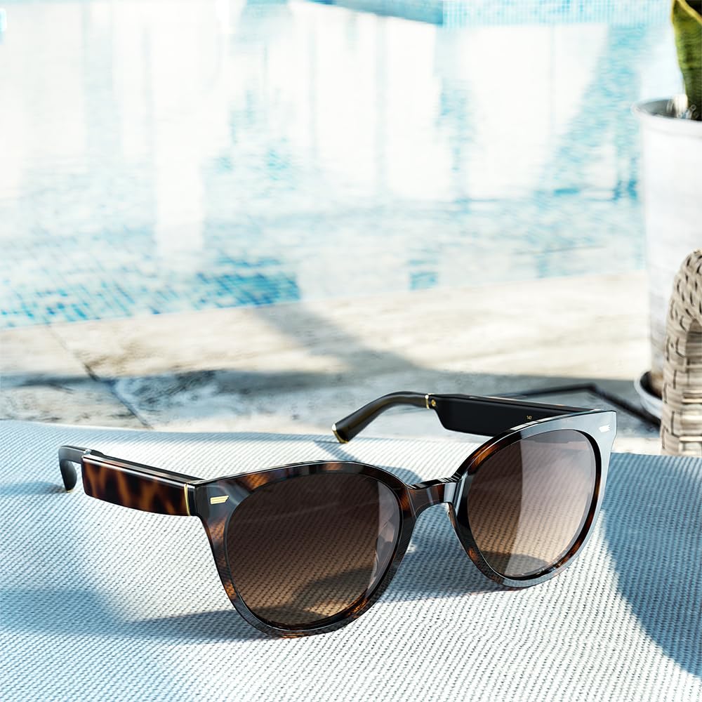 Amazon Echo Frames (2023 Newest Model) - Smart Glasses with Alexa Built-in, Brown Tortoise Cat Eye Frames with Gradient Sunglass Lenses - Hands-Free Calling, Music & Smart Home Control for Work, Driving & Outdoor Activities