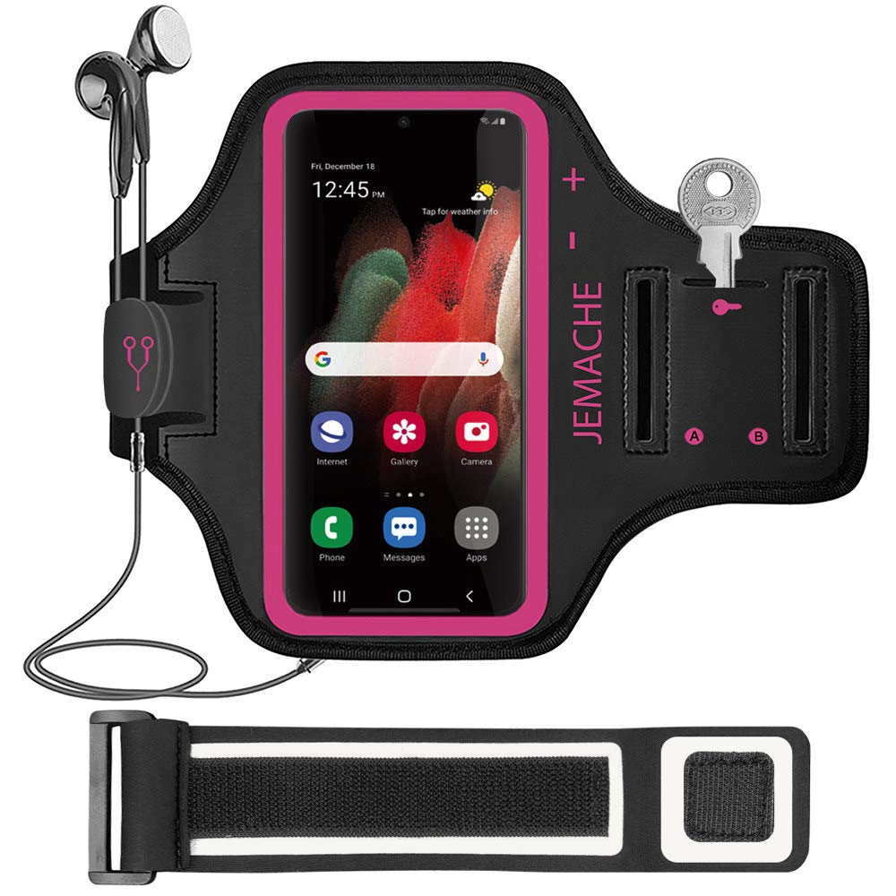 JEMACHE Galaxy S25+ S24+ Armband - Adjustable Running Workout Armband for Samsung Galaxy S25/S24/S23/S22/S21 Plus - Sweatproof & Secure Fit for Gym, Jogging, Hiking & Outdoor Activities (Rosy Pink)