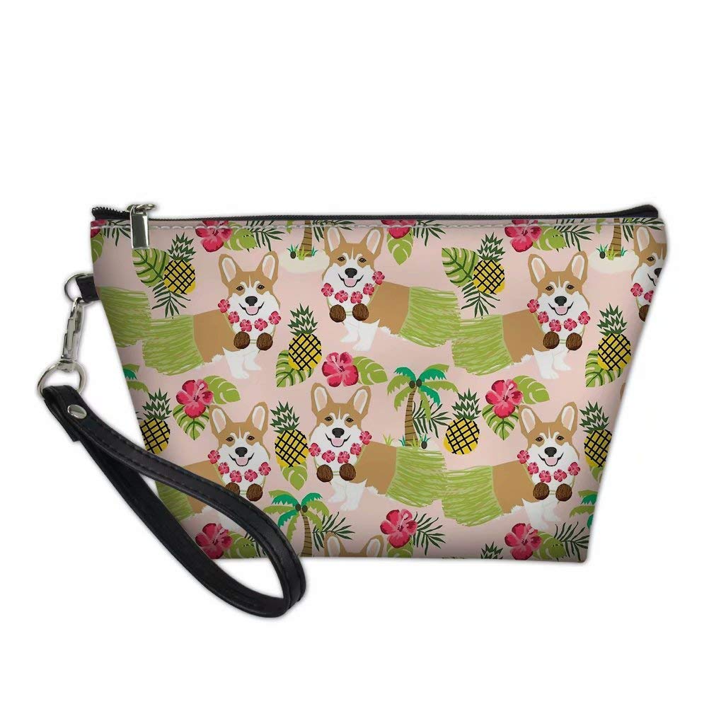 Hawaii Style Makeup Bag Small Portable Travel Cosmetic Pouch with Zipper Closure - Corgi Print Design for Women, Girls, Outdoor & Travel Essentials | Perfect for Beach, Gym, Vacation & Daily Use