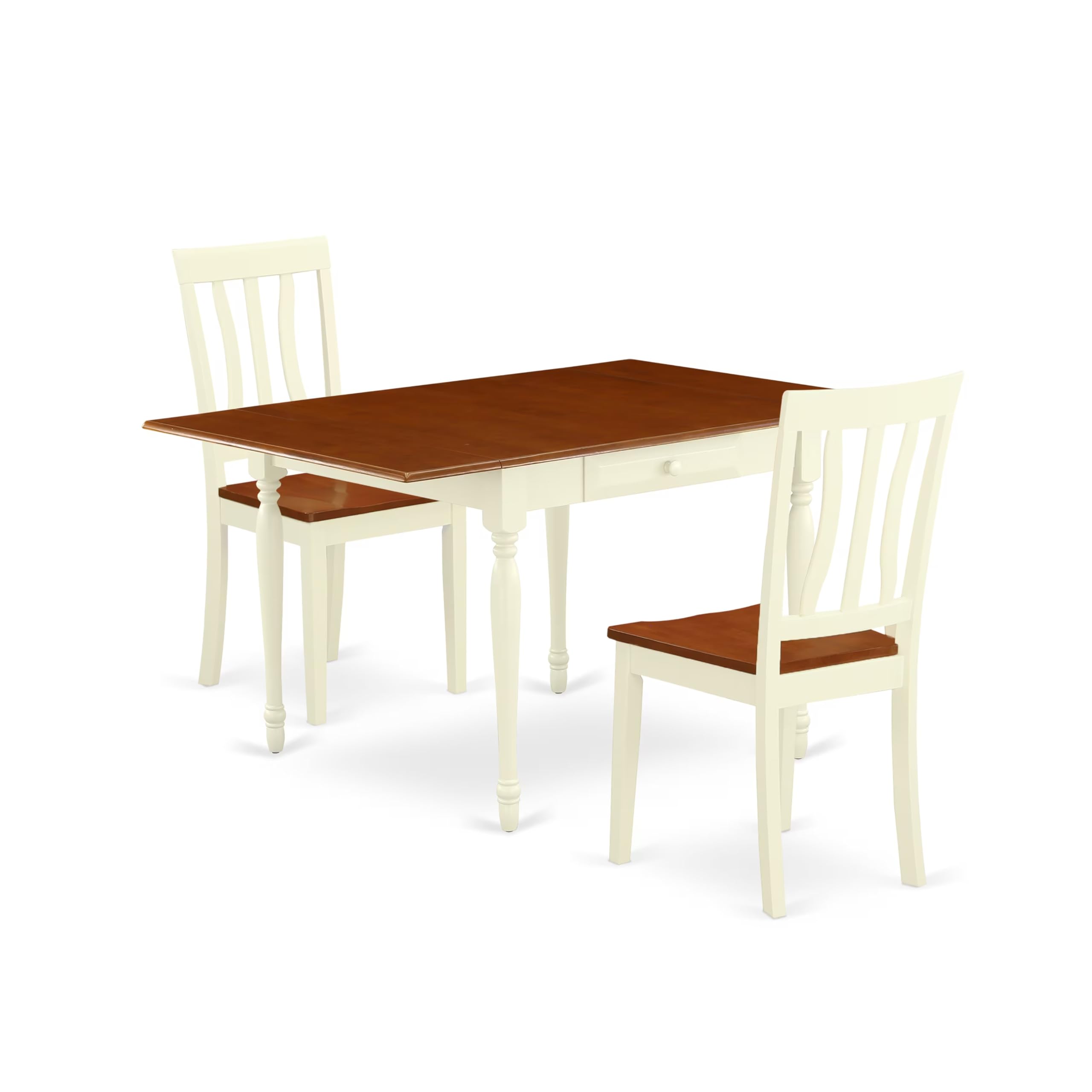 East West Furniture 3-Piece Kitchen Table & Chairs Set - 36x54 Inch Rectangle Drop Leaf Dining Table with 2 Chairs in Buttermilk & Cherry | Perfect for Small Spaces, Breakfast Nooks & Cozy Dining Areas