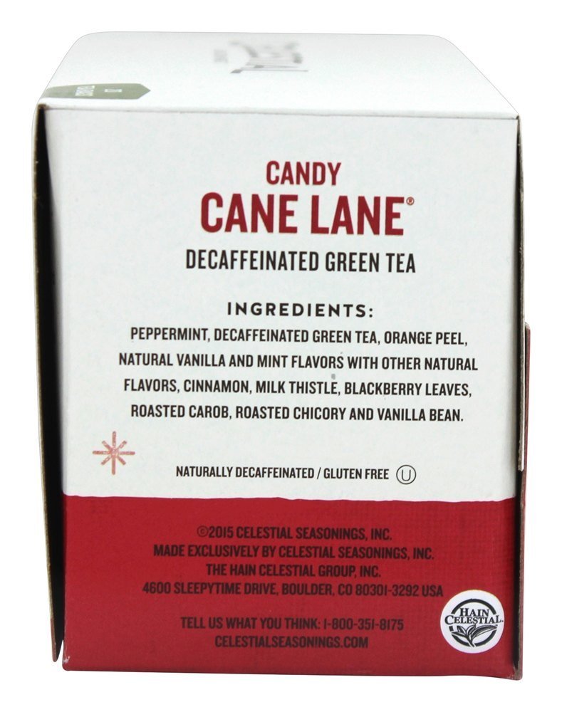 Celestial Seasonings Candy Cane Decaf Green Tea Bags, 20 Count - Caffeine-Free Holiday Herbal Tea for Relaxation & Gift Giving