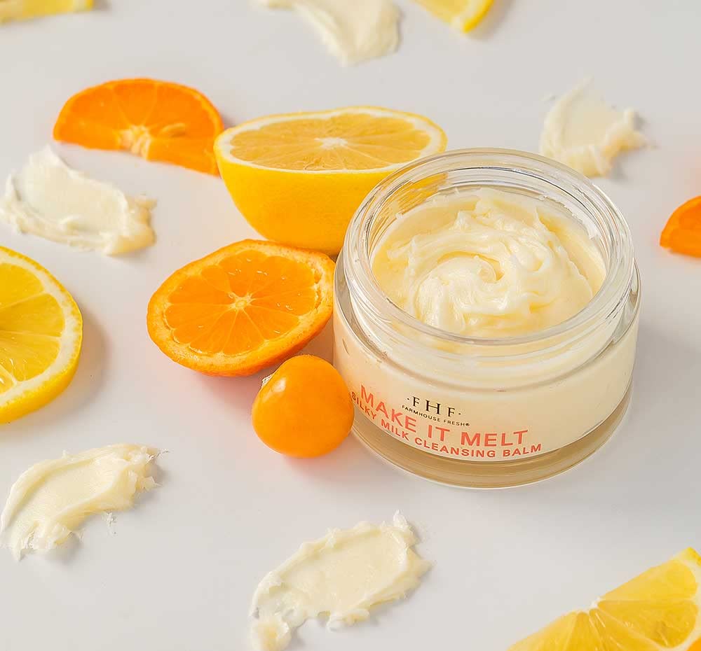 FarmHouse Fresh Vitamin C Cleansing Balm - Makeup Remover & Silky Milk Face Wash (3 Fl Oz Travel Size) | Gentle Skincare for Dry & Sensitive Skin, Perfect for Travel & Daily Makeup Removal
