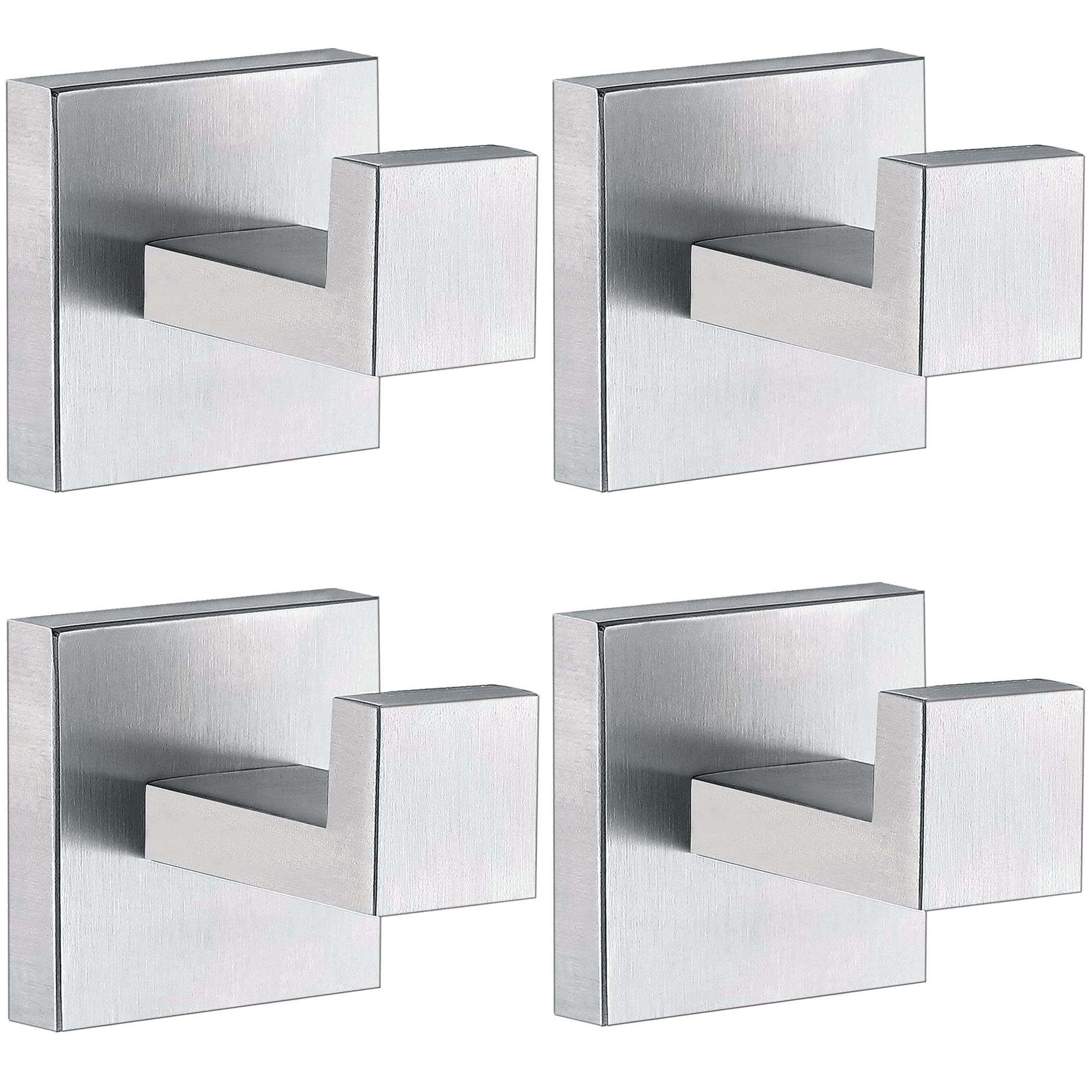 Brushed Nickel Towel Hooks 4 Pack - Heavy Duty SUS304 Stainless Steel Wall Mounted Coat Hooks for Bathroom, Kitchen & Entryway - Perfect for Hanging Towels, Robes, Coats & Sponges - Rustproof & Durable Home Organization Solution