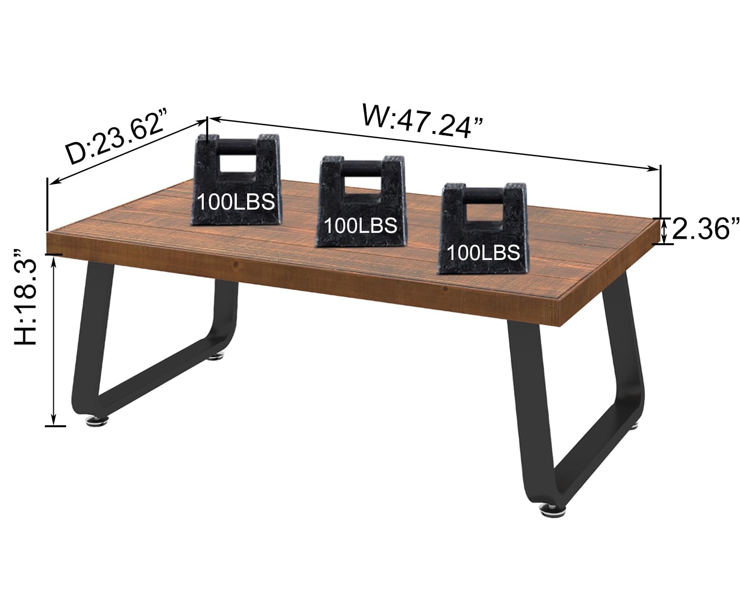 IBF 47 Inch Rustic Brown Solid Wood Coffee Table - Modern Industrial Minimalist Design with Metal Frame, Rectangle Living Room Center Table for Cocktail & Tea - Perfect for Farmhouse, Loft & Apartment Decor