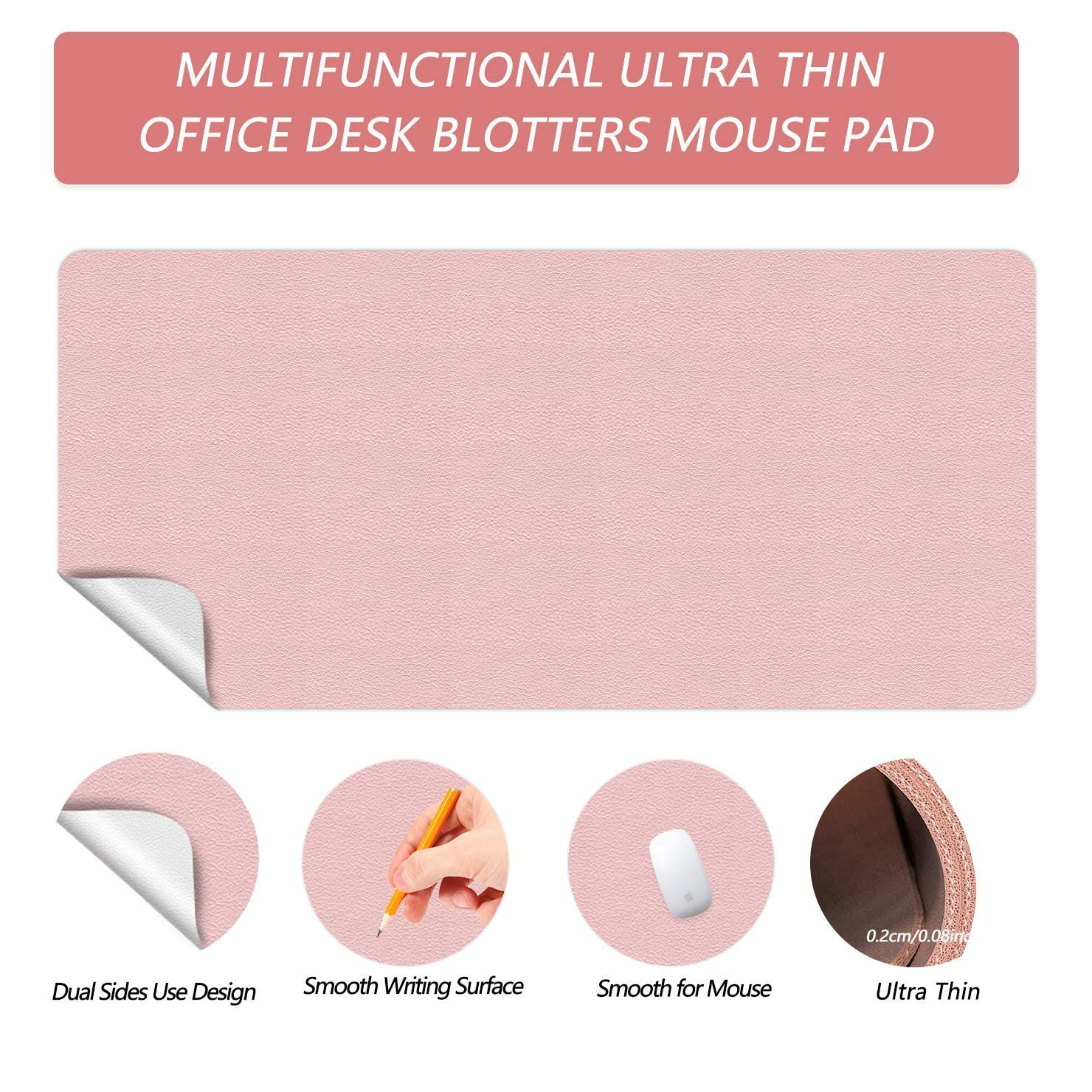 Premium PU Leather Office Desk Mat - 24x48 Inch Non-Slip Mouse Pad & Keyboard Protector - Ultra-Thin Writing Surface for Women (Shell Pink/Bright Silver) - Perfect for Home Office, Study & Workspace Organization