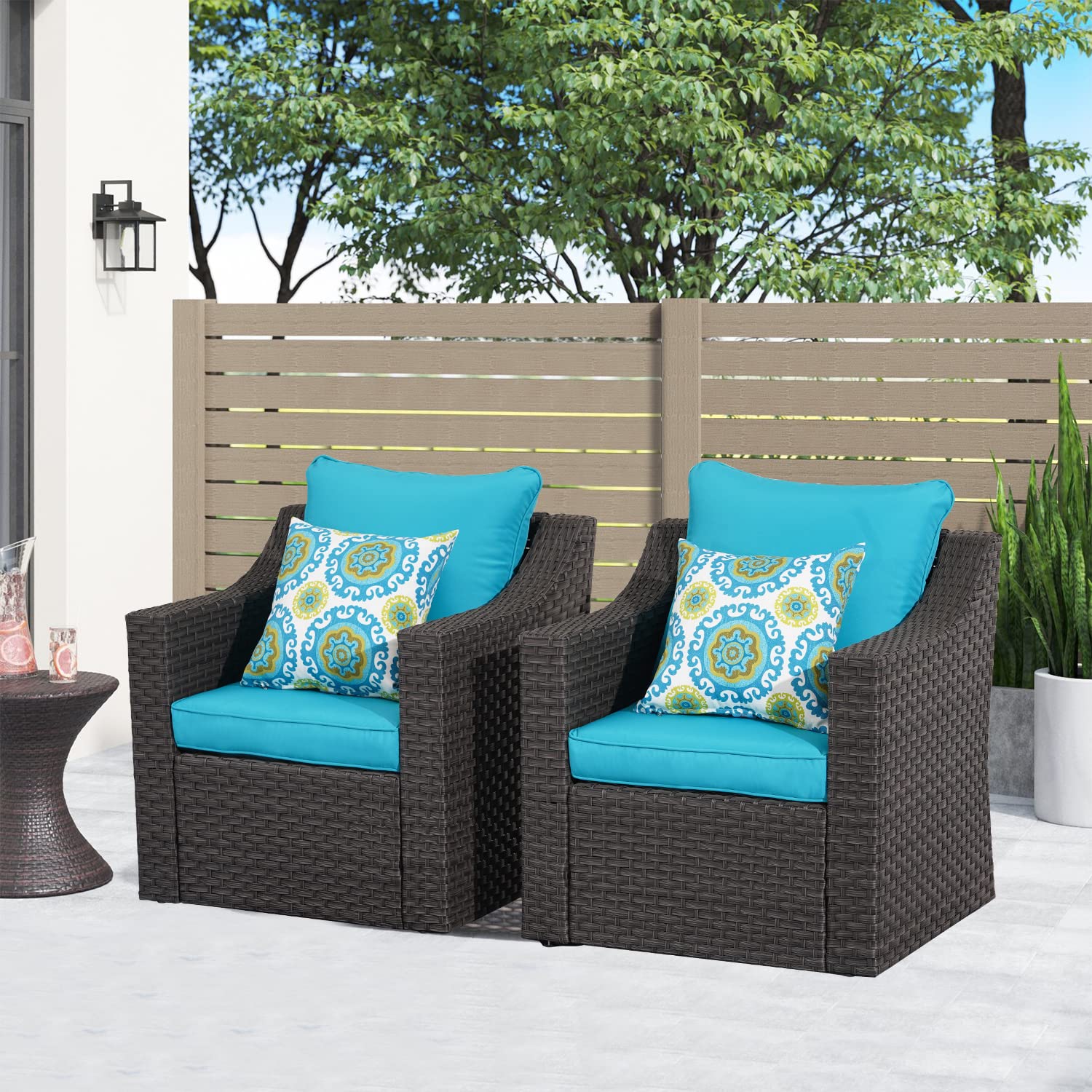2-Piece Outdoor Patio Furniture Set - All-Weather Wicker Sofa Chairs with Removable Washable Cushions (Blue) - Perfect for Garden, Poolside & Backyard Relaxation