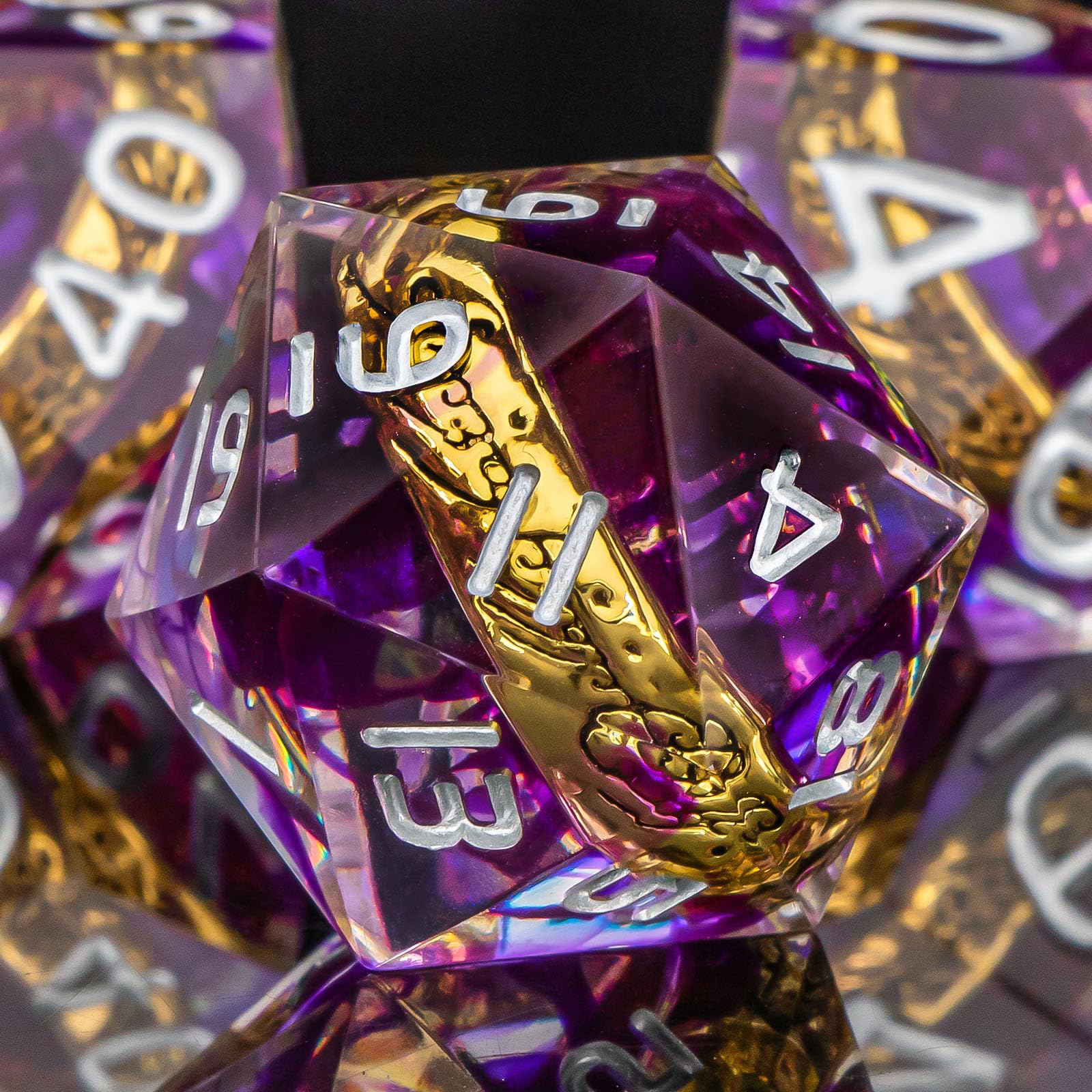 OUKELANWO Sharp Edge Resin D&D Dice Set with Gift Box - Purple Lord of The Rings Style Polyhedral RPG Dice for Dungeons & Dragons (D20, D12, D10, D8, D6, D4) - Perfect for Tabletop Gaming, Magic The Gathering, and Fantasy Role-Playing Adventures