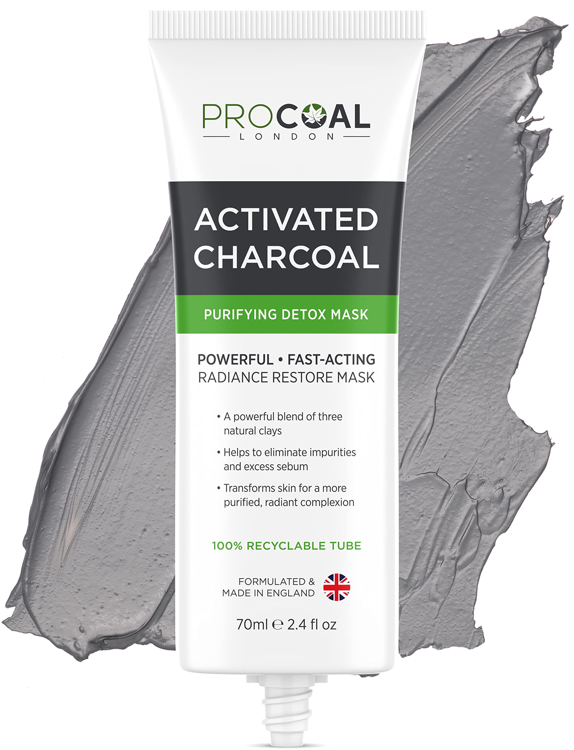 Procoal Charcoal Face Mask for Men & Women - Deep Cleansing Clay Mask for Clogged Pores, Blackheads & Excess Oil - 70ml Detoxifying Skincare with 100% Recyclable Packaging (Cruelty-Free, Made in UK) - Perfect for Acne-Prone Skin & Weekly Detox Routine