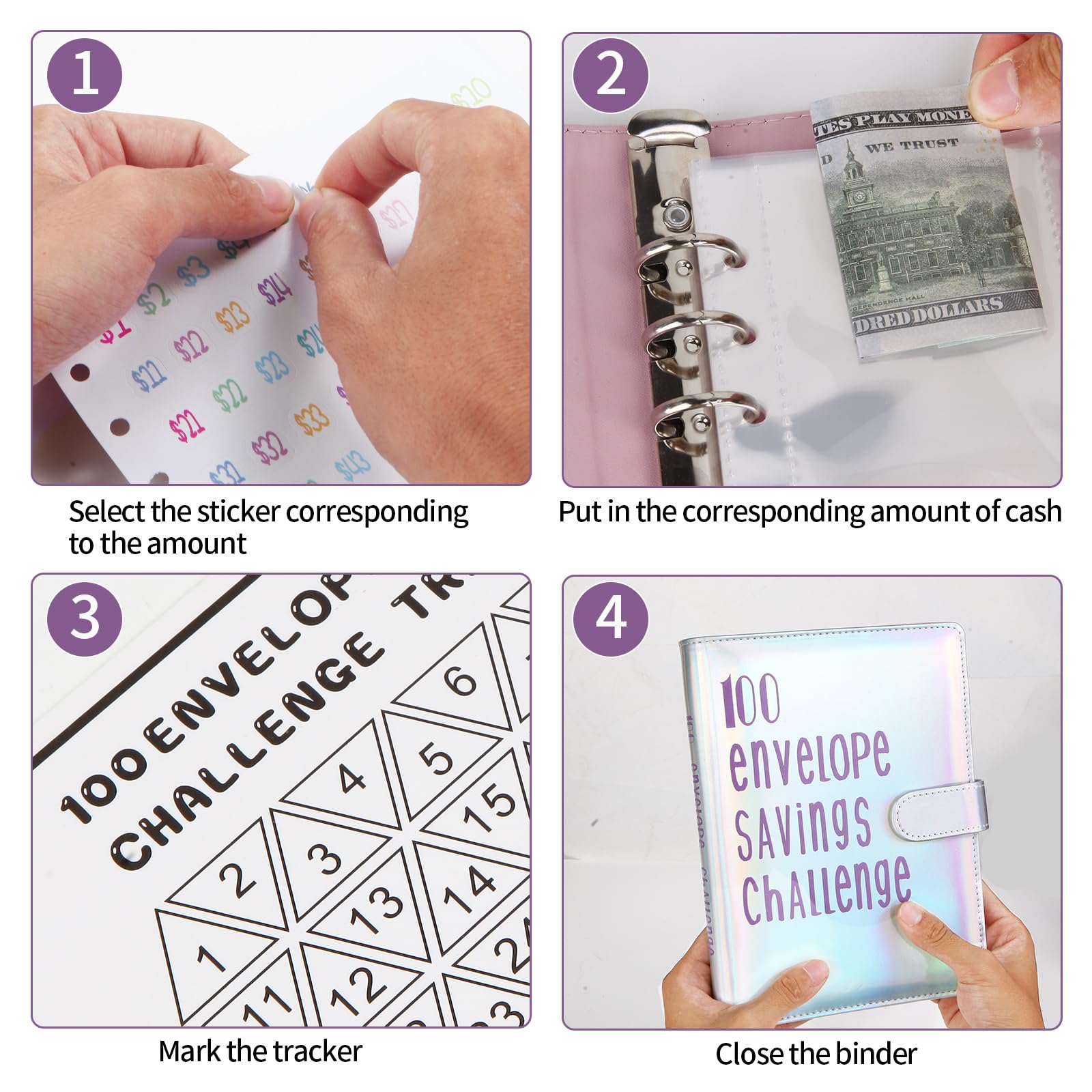 100 Envelopes Money Saving Challenge Binder - Save $5050 in 100 Days with Cash Envelopes, Tracker & Stickers (Multicolor) | Budget Planner for Financial Goals, Debt Payoff & Savings Challenge | Perfect for Home, Office & Personal Finance Organization