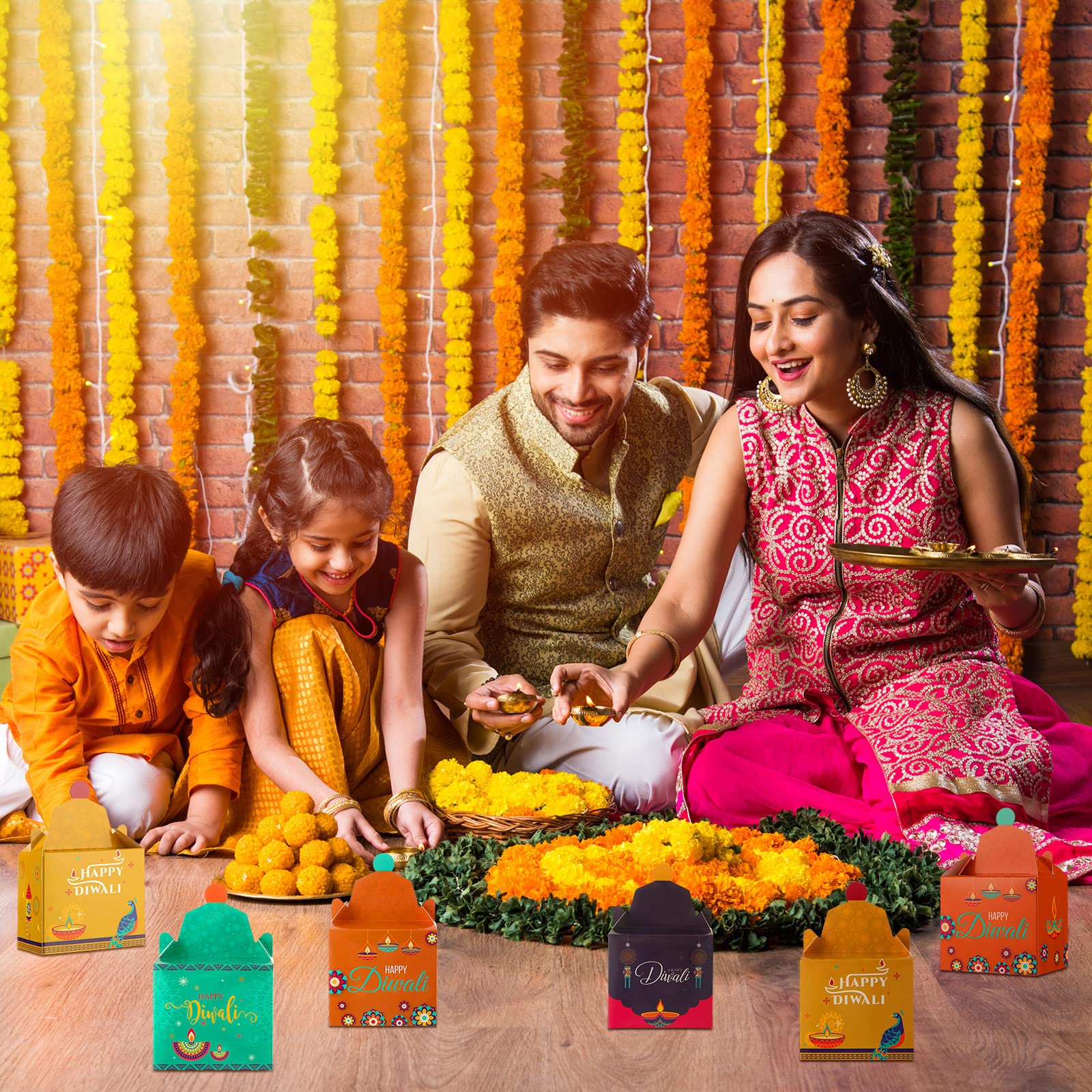 12pcs Diwali Sweet Gift Boxes - Indian Festival Treat Bags for Party Favors & Decor
