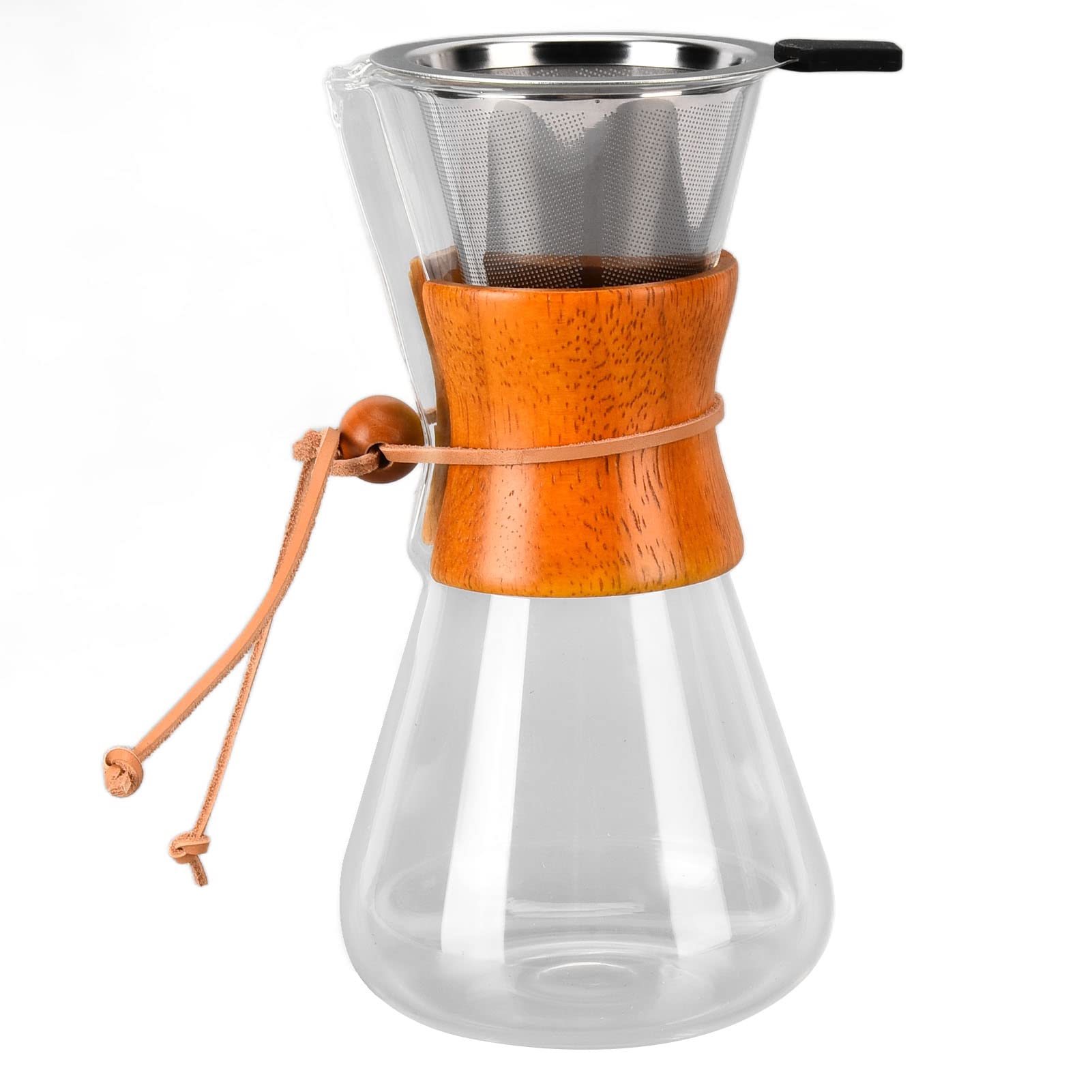 Bamboo Pour Over Coffee Maker - 550ml Heat Resistant Glass Dripper for Home & Office Brewing