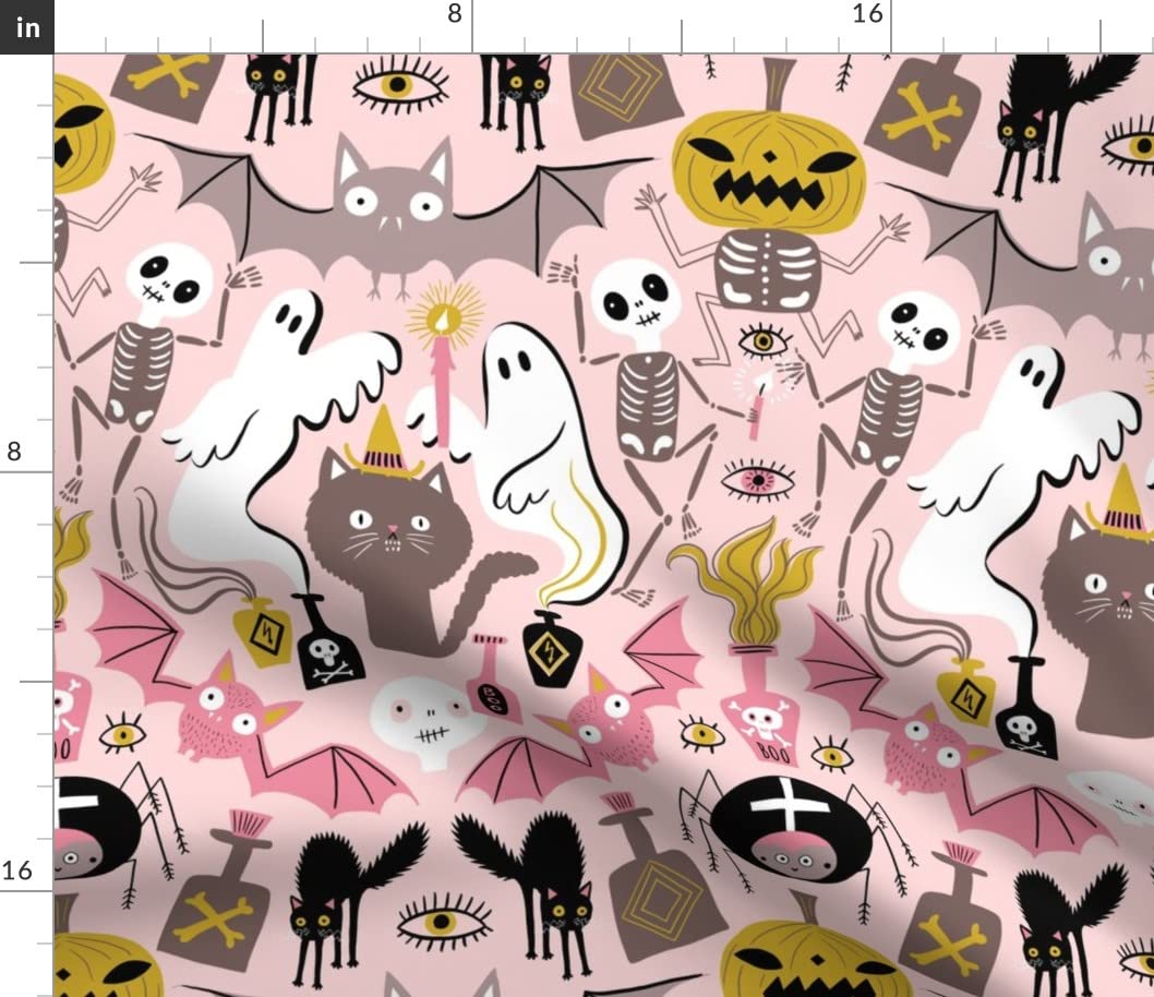 Scary Halloween Cat Rose Bat Skull Skeleton Printed Cotton Fabric by The Yard - Premium Petal Signature Cotton for Sewing, Quilting, Apparel & Home Decor | Perfect for Costumes, DIY Crafts & Spooky Party Decorations