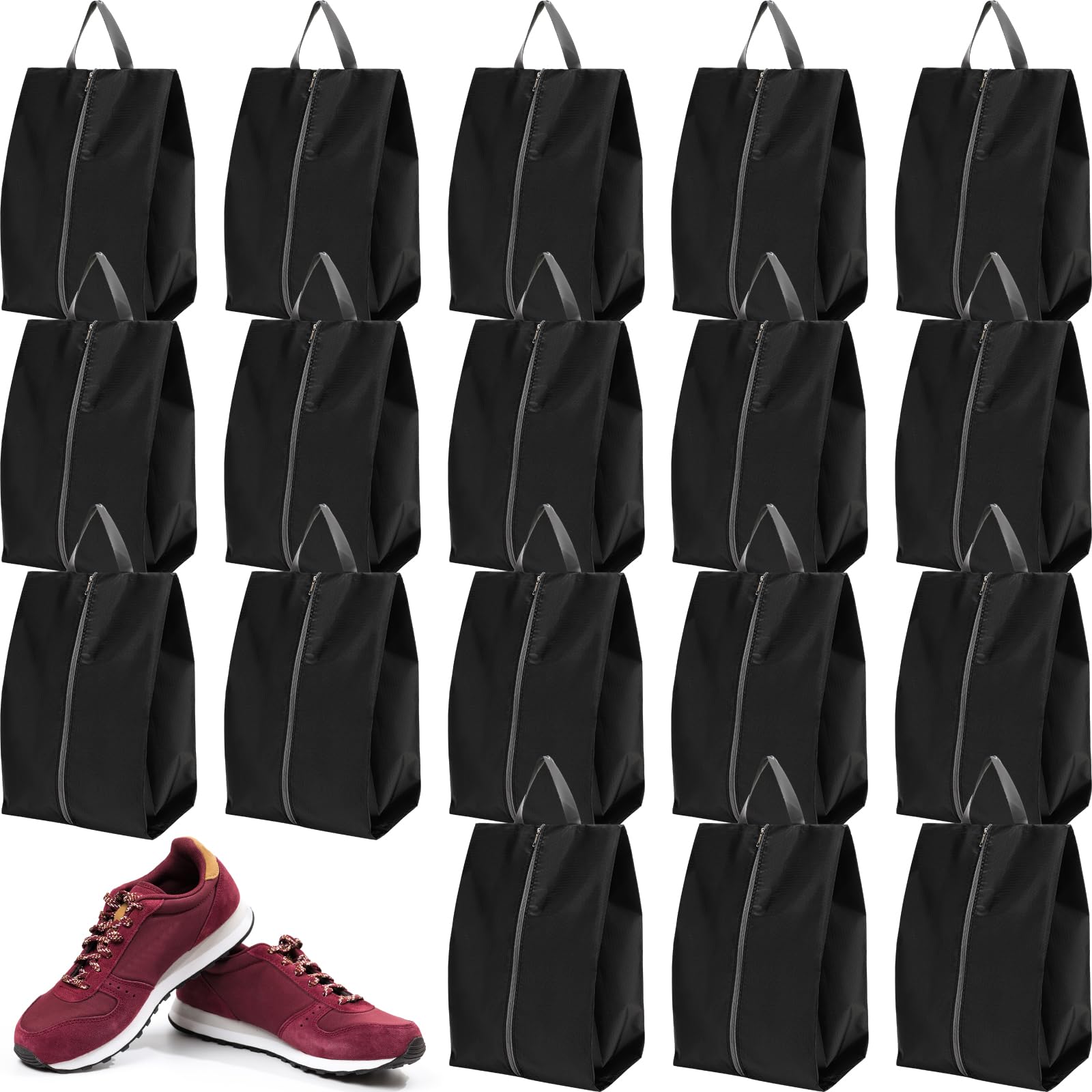 Paterr 18-Pack XX-Large Waterproof Shoe Bags with Zipper - Travel Shoe Organizer for Men & Women - Portable Shoe Storage Covers for Gym, Vacation & Luggage Organization (Black)