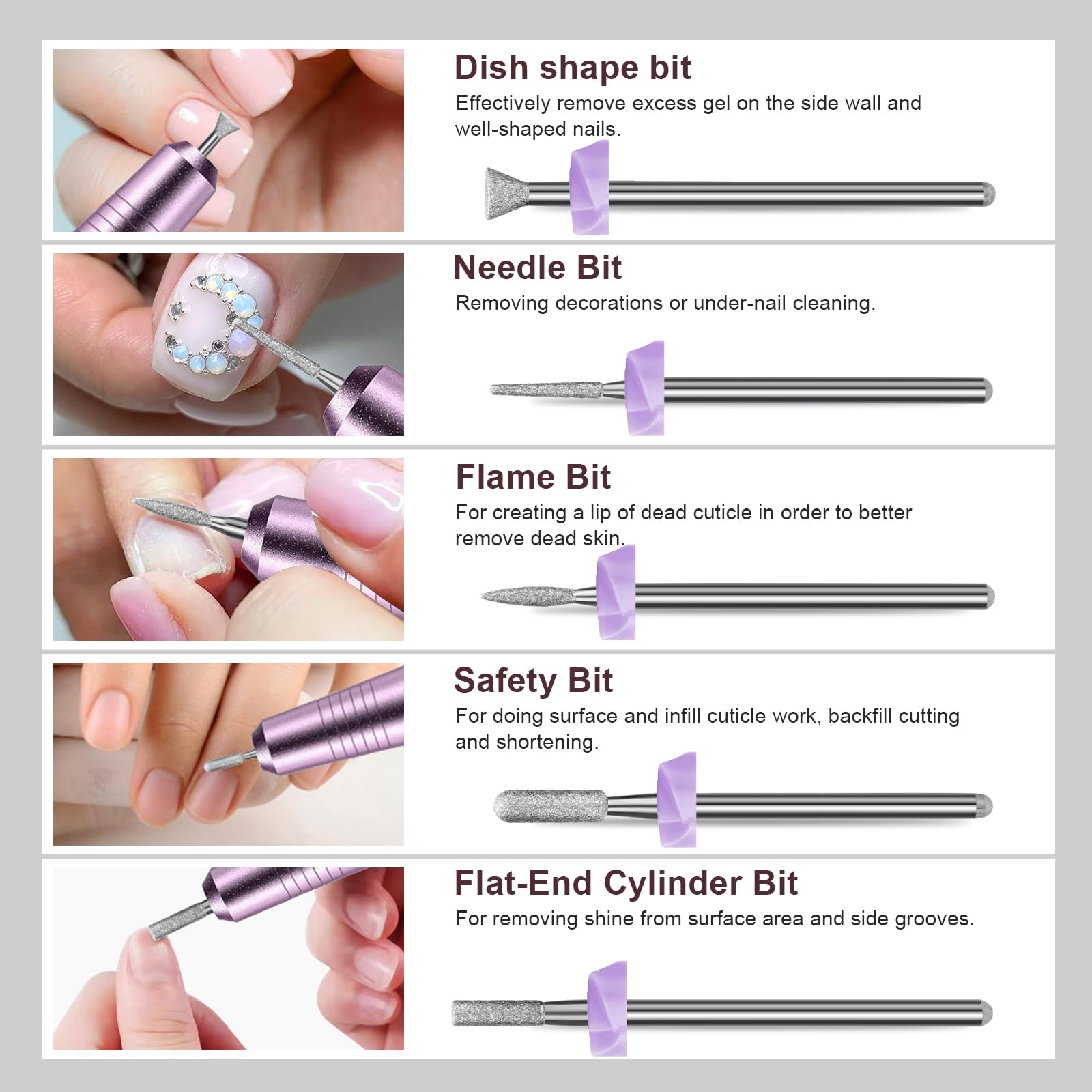 10PCS Professional Nail Drill Bits Set - 3/32 Inch Diamond Bits for Nail Drill Efile, Cuticle Cleaner & Acrylic Remover - Manicure Pedicure Kit for Gel Polish & Nail Prep - Perfect for Salon & Home Use