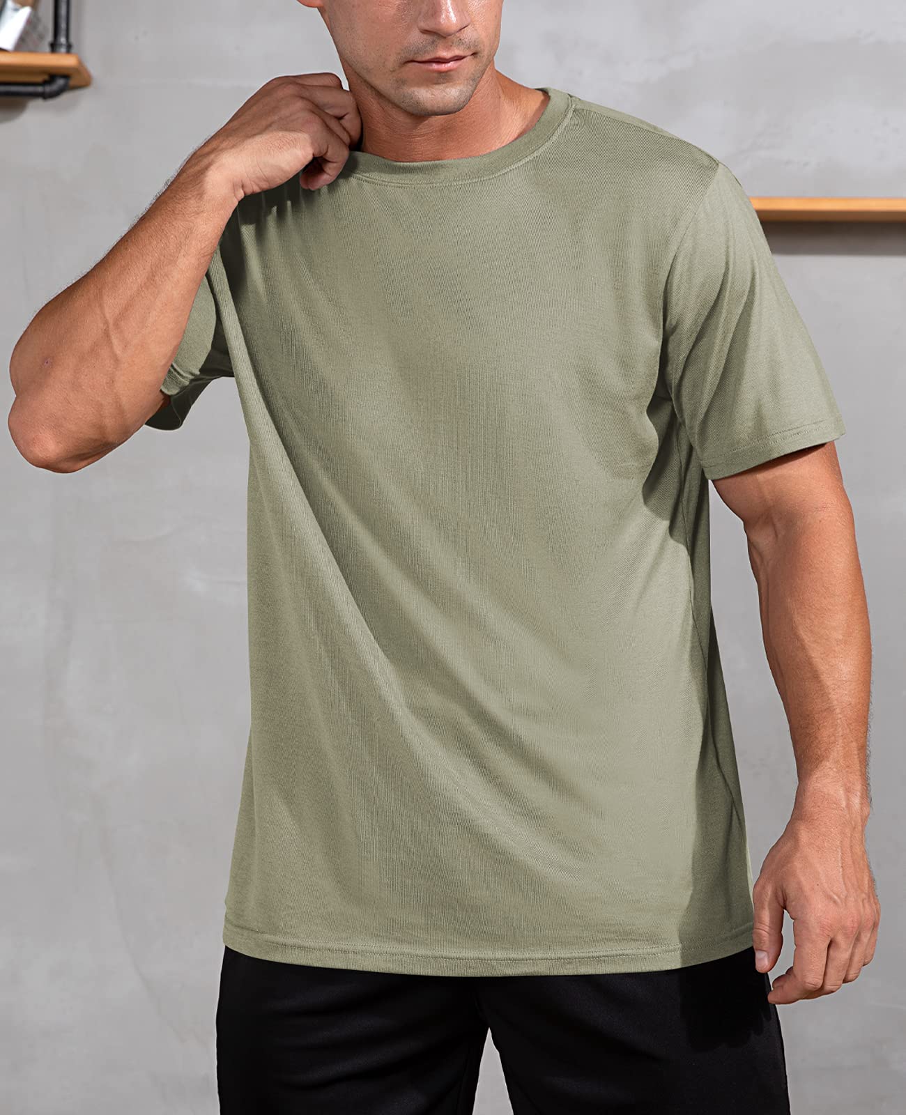 QUALFORT Men's Bamboo Viscose T-Shirt - Soft Breathable Crewneck Undershirt for Everyday Comfort & Layering