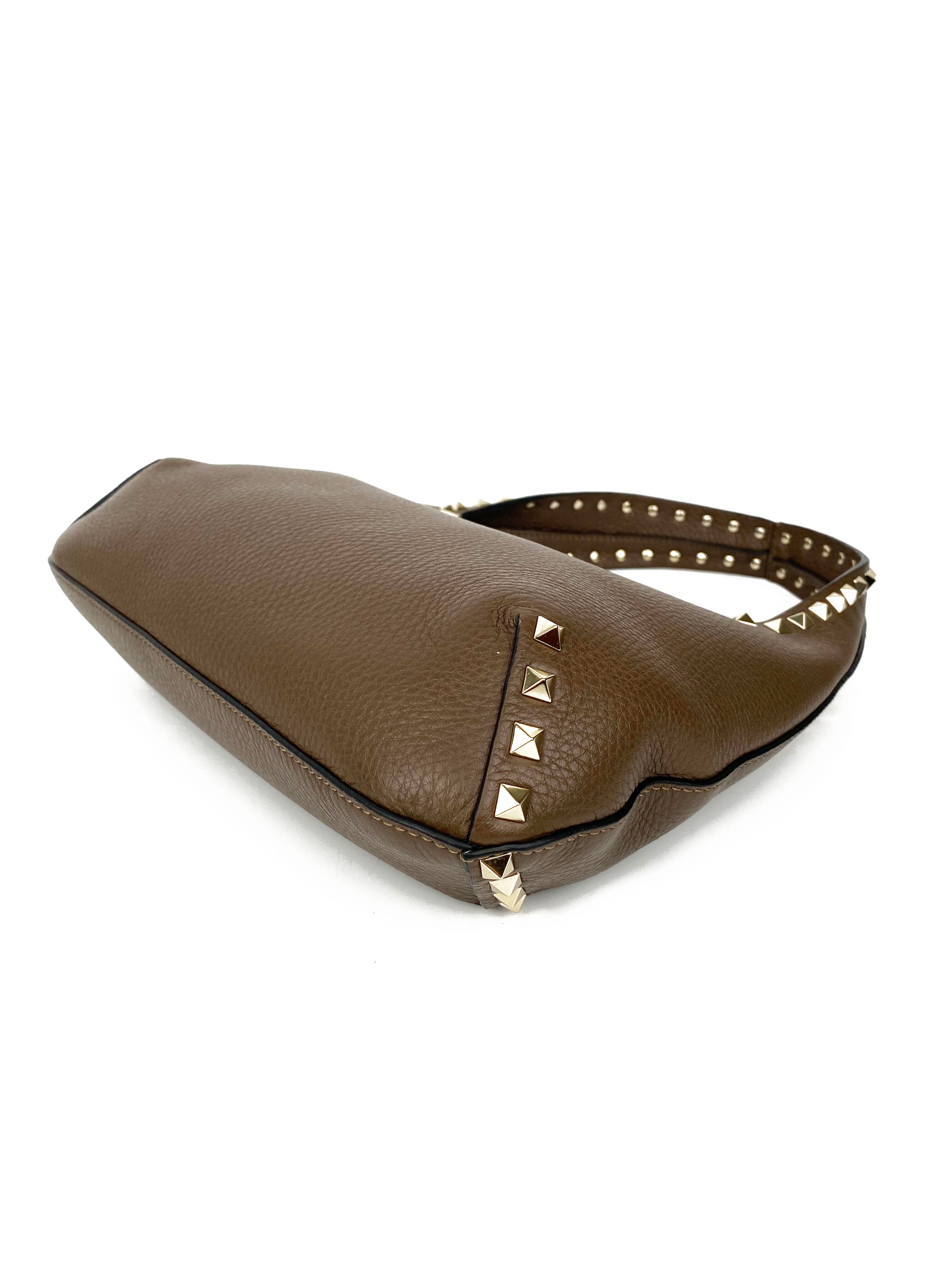 Valentino Brown Rockstud Hobo Bag - Genuine Leather Shoulder Bag for Women | Perfect for Work, Travel & Evening Out