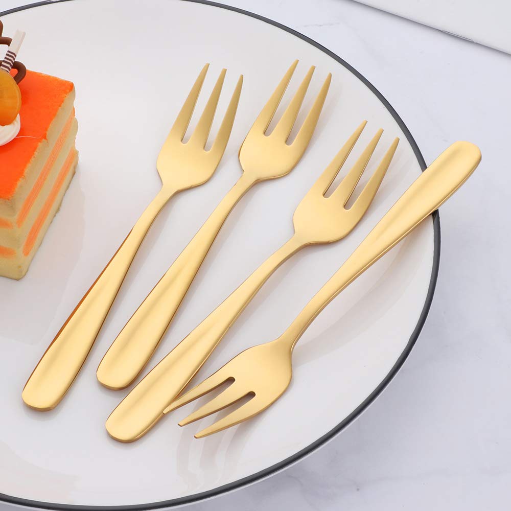 Premium Stainless Steel Dessert Forks Set of 10 - 5.5 Inch Gold Cocktail & Appetizer Forks - 3-Tine Mini Fruit & Salad Forks - Perfect for Parties, Weddings, and Fine Dining