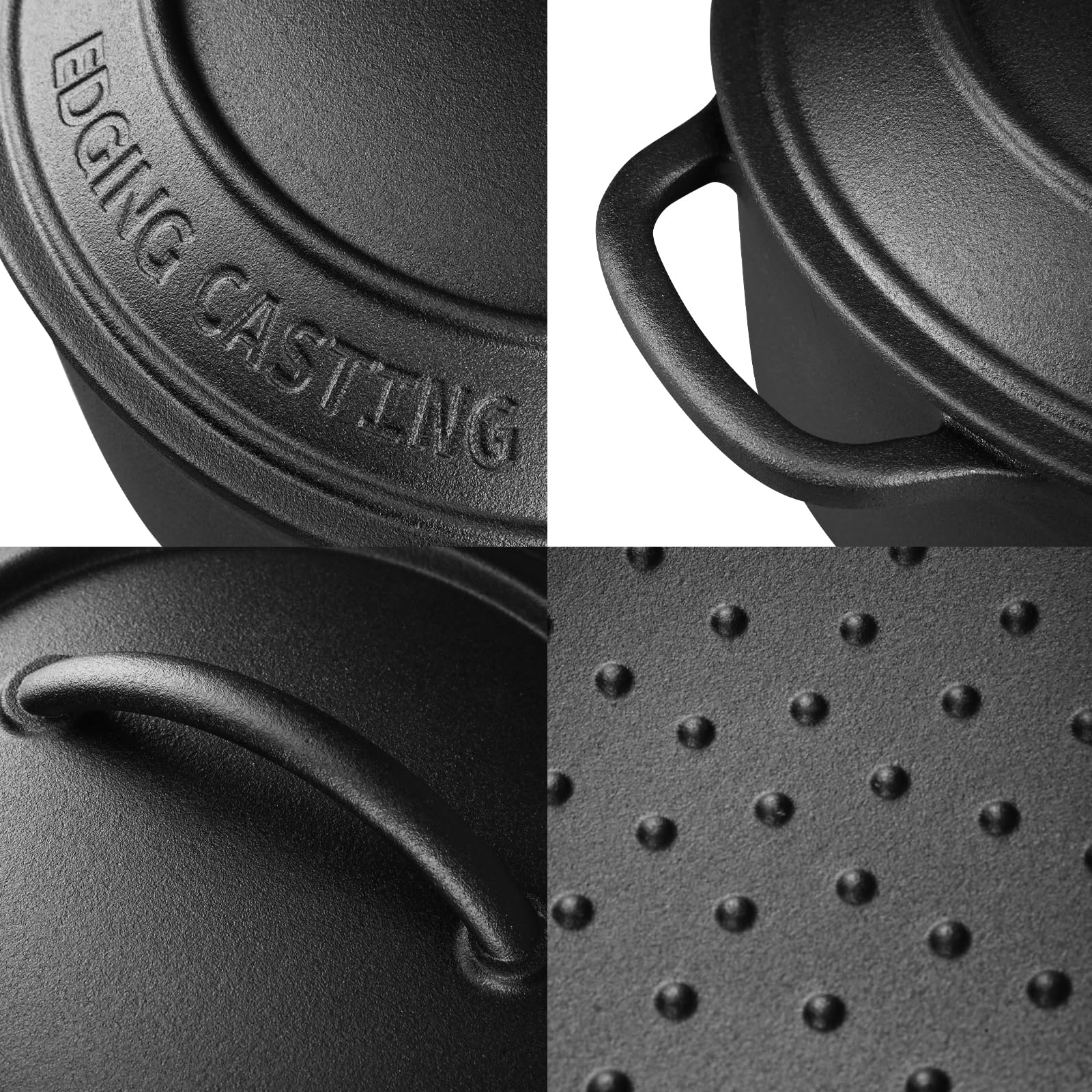 Pre-Seasoned Cast Iron Dutch Oven with Lid - 5 Quart Round Enameled Pot for Sourdough Bread Baking, Camping & Outdoor Cooking - Dual Handles, Black
