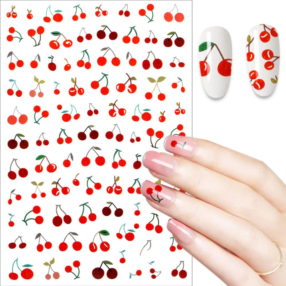 2 Sheets 3D Cute Cherry Fruit Nail Art Stickers - DIY Manicure Decals for Nail Tips Decorations - Perfect for Home Salon, Party Nail Designs & Gift Giving