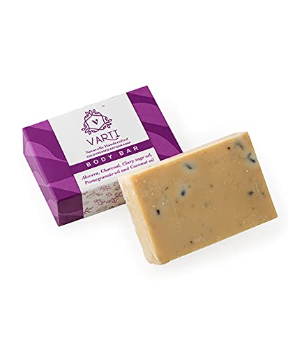 VARTI AYUSH Organic Handmade Body Soap Bar with Activated Charcoal, Aloe Vera & Pomegranate Oil - Sulfate Free, Paraben Free, Phthalate Free - 100g - Perfect for Sensitive Skin & Daily Detox