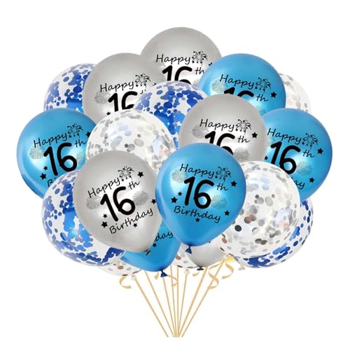 16th Balloons Blue Silver