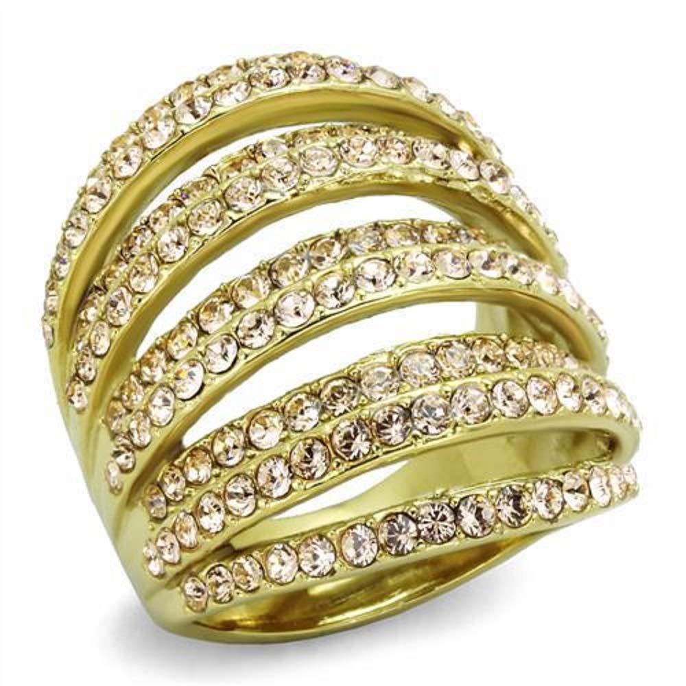 WildKlass Gold IP Stainless Steel Ring with Crystal for Women - Elegant & Durable for Daily Wear