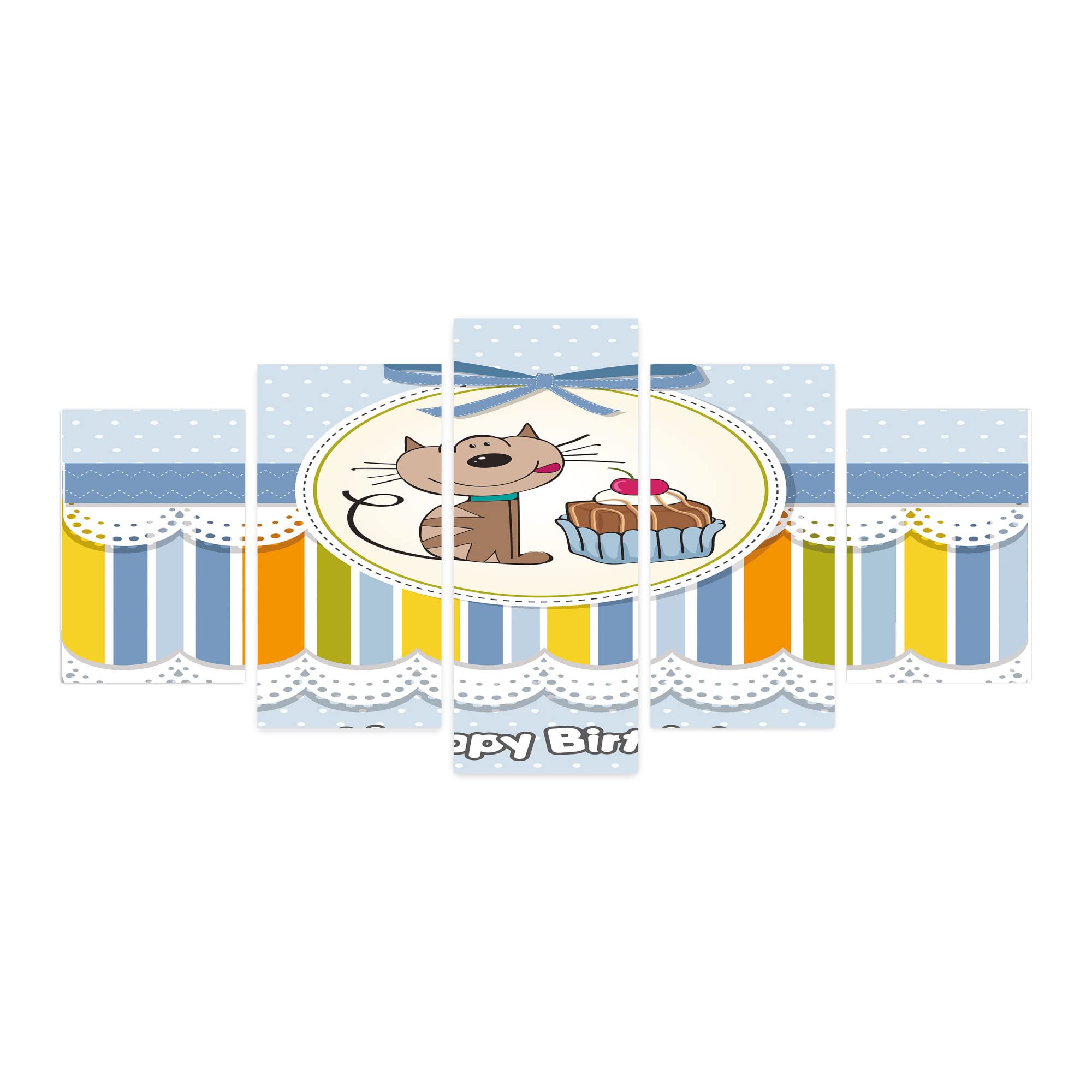 Ambesonne 5-Panel Acrylic Glass Wall Art - Birthday Party Theme with Chocolate Cake & Kitten Design - Modern Home Decor for Living Room, Bedroom, Dorm - 60