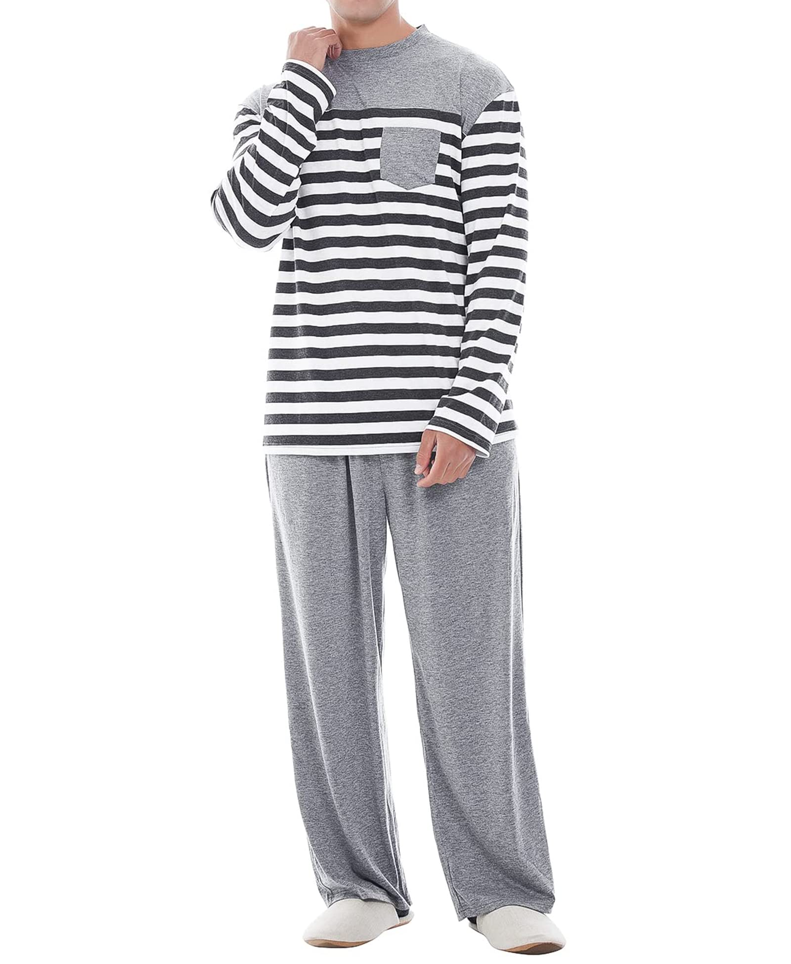 Yoimira Men's Pajama Set - Soft Short Sleeve Sleepwear with Pockets for Comfortable Nightwear