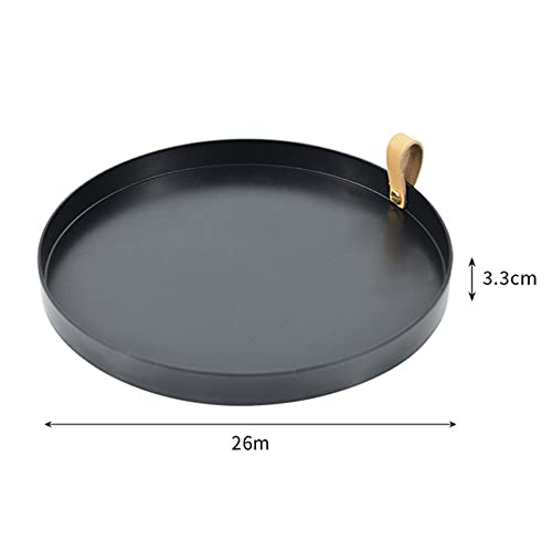 Nordic Round Plastic Desktop Storage Tray - Jewelry Organizer, Kitchen & Dining Table Snack Plate with Handle - Home Decor for Living Room, Office & Bedroom (Black)