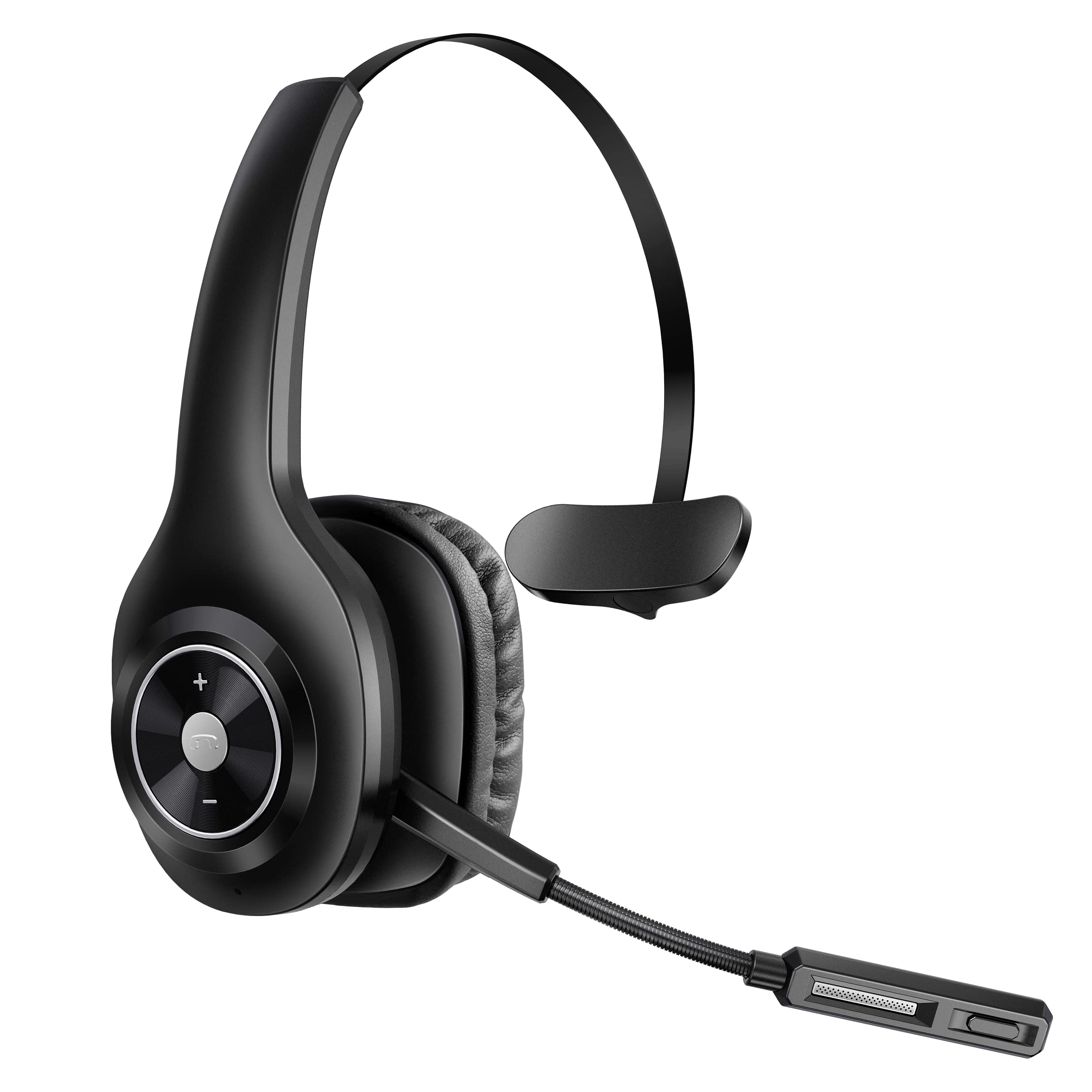 Trucker Bluetooth Headset with Noise Cancelling Mic - Wireless Headset for PC, Cell Phones & Truck Drivers - 55H Talk Time, Mute Button (Black) - Perfect for Long Hauls, Office Calls & Online Meetings