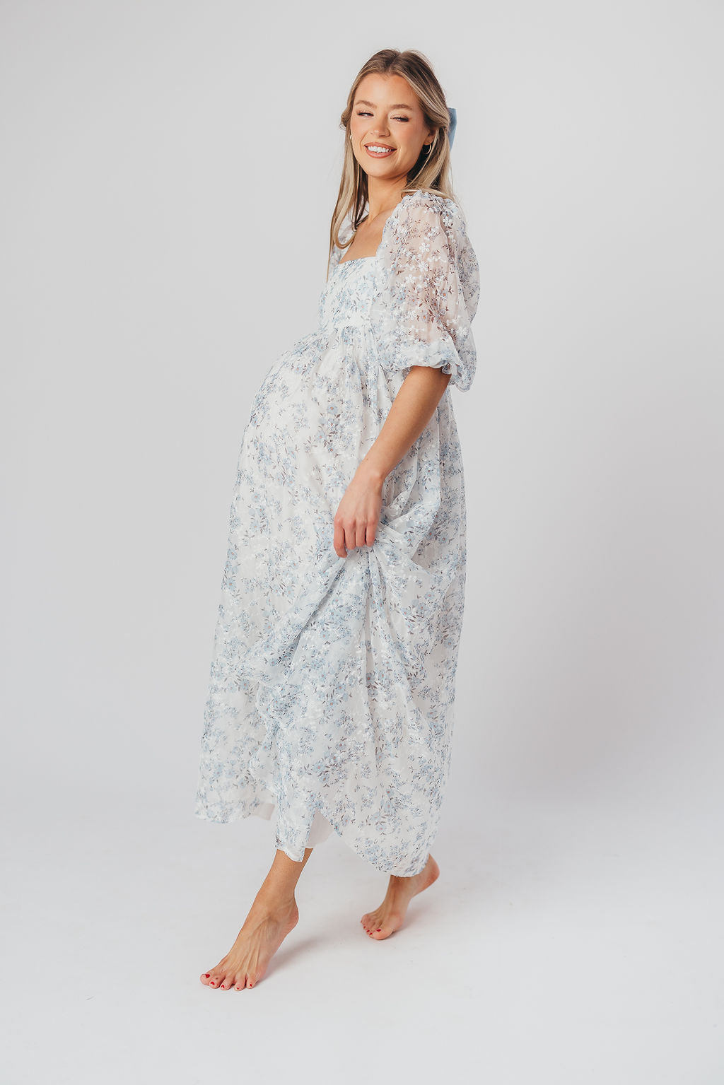Blue and White Smocked Maxi Dress for Women - Bump Friendly Maternity & Inclusive Sizing (S-3XL) | Perfect for Beach Vacations, Summer Weddings & Casual Outings