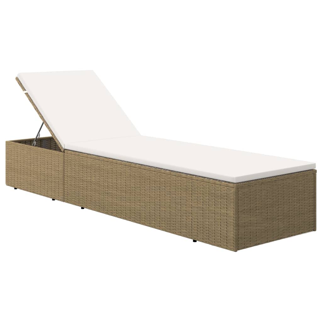 vidaXL Brown and Cream White Poly Rattan Sunlounger - Patio, Garden, Terrace Outdoor Chaise Lounge Chair with Sun Bed - Perfect for Poolside Relaxation, Backyard Lounging & Beachside Comfort