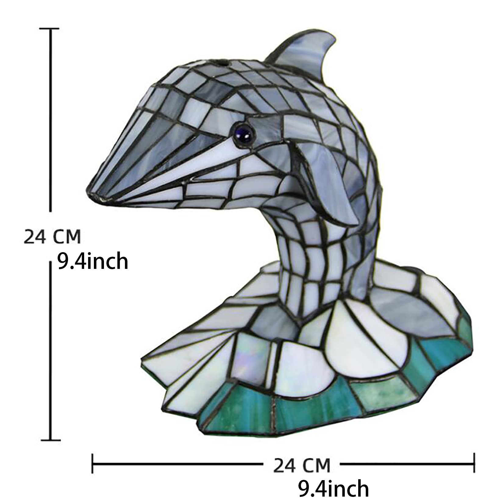 Tiffany Style Stained Glass Dolphin Table Lamp - 10 Inch Bedside Night Light for Bedroom, Living Room, Study & Kids Room | Perfect for Home Decor, Reading Nook & Gift Giving