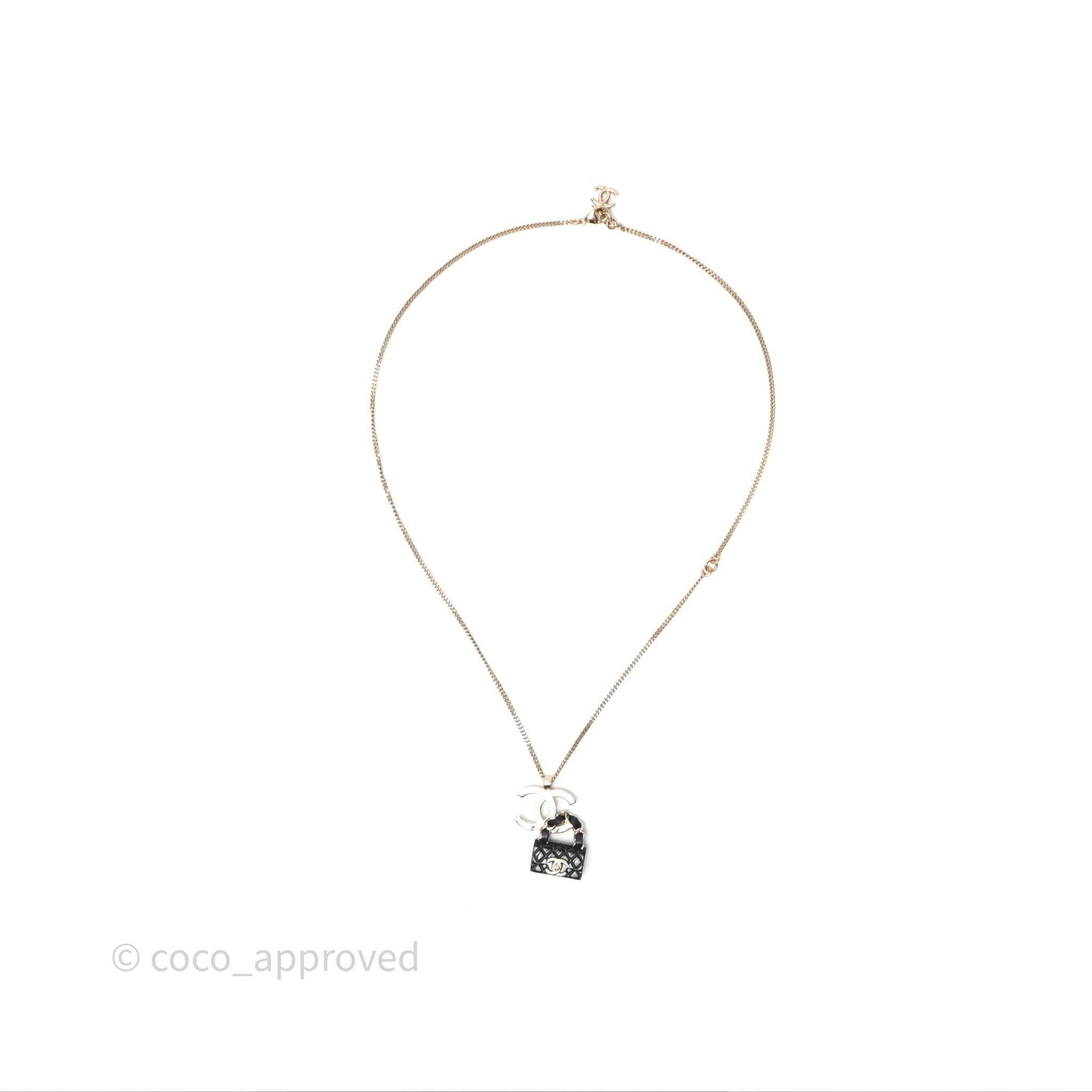 Chanel CC Black Flap Bag Pendant Necklace in Gold Tone - Elegant Jewelry for Women, Perfect Gift for Birthday, Anniversary & Special Occasions
