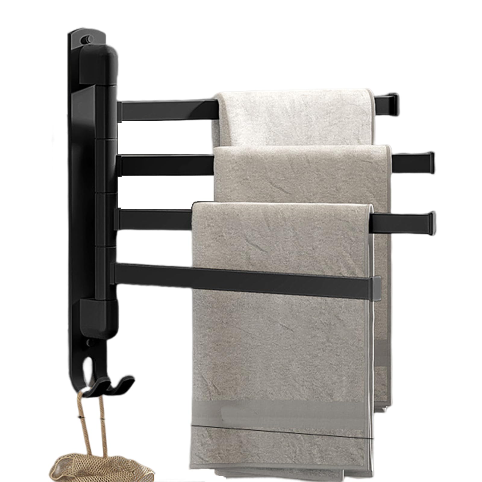 15.5 Inch Swivel Towel Rack - 4 Arm Wall Mount Space Saving Bathroom Organizer with 180° Rotation | Aviation Aluminum Towel Holder for Bathroom, Kitchen & Laundry Room Organization