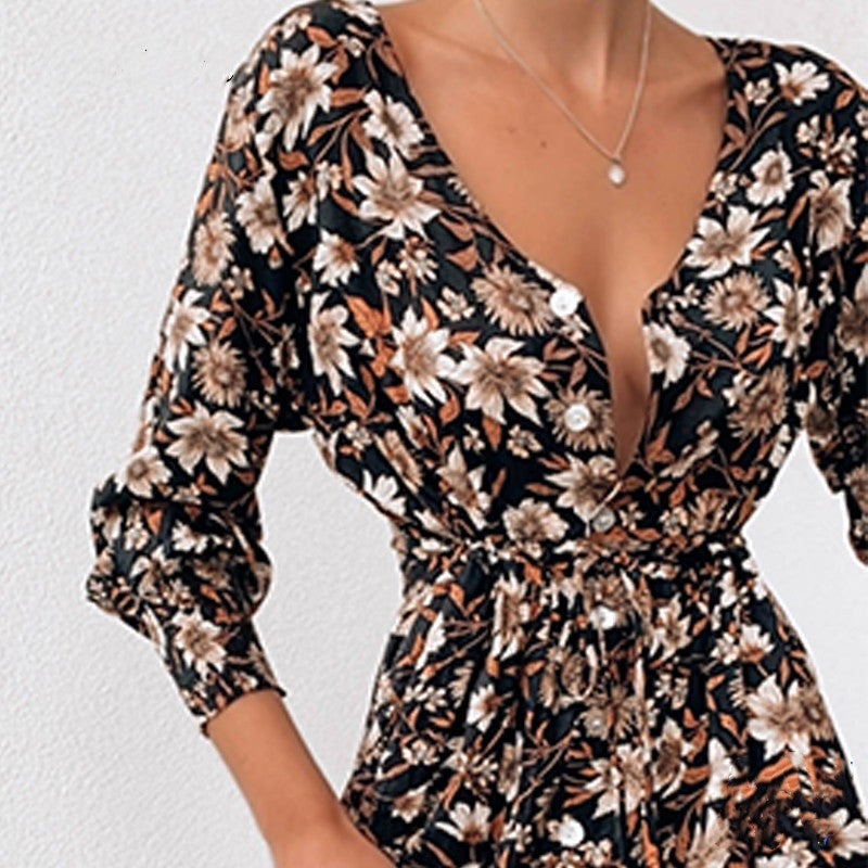 Boho Floral Party Dress for Women - Sexy Summer Maxi Dress with V-Neck & Long Sleeves | Perfect for Beach Weddings, Music Festivals & Date Nights