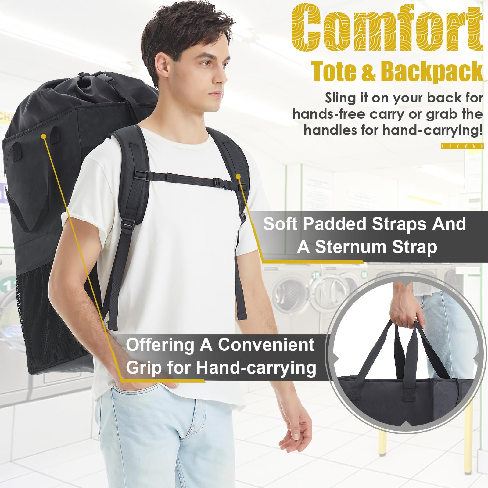 Extra Large Laundry Backpack for College & Dorm - Heavy Duty Stand Up Laundry Hamper with Straps for Apartment, Laundromat & Travel - Perfect for Students, Camping & Small Space Living