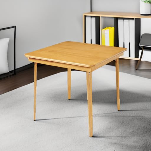 MECO Stakmore Classic Straight Edge Solid Wood Folding Card Table - Oak Frame - Perfect for Game Nights, Poker Parties & Home Entertainment