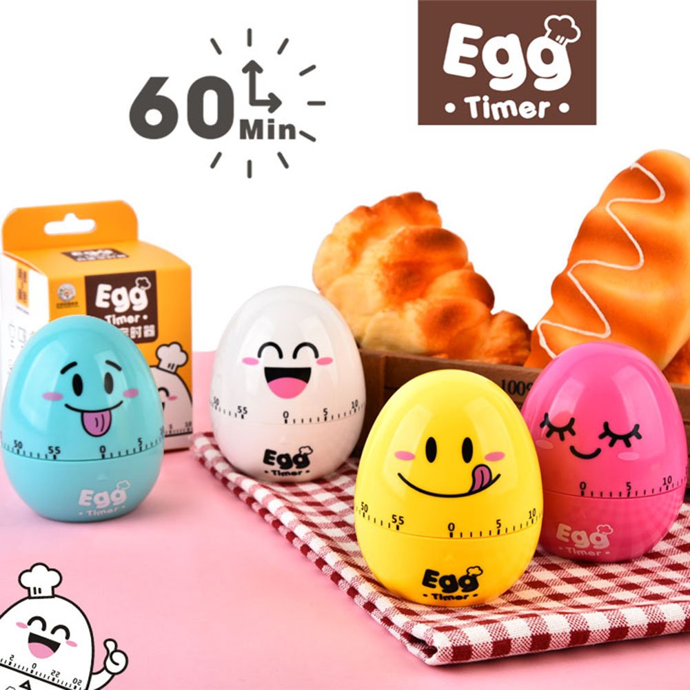 60-Minute Cute Cartoon Egg Kitchen Timer - Loud Alarm Mechanical Cooking Clock for Baking, Boiling & Meal Prep - Mini Manual Timer (White)